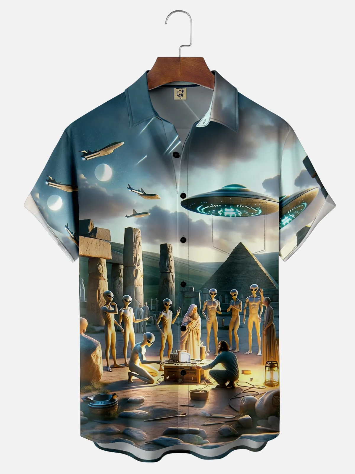 Moisture-wicking New Jersey UFO Alien Spaceship Chest Pocket Casual Shirt