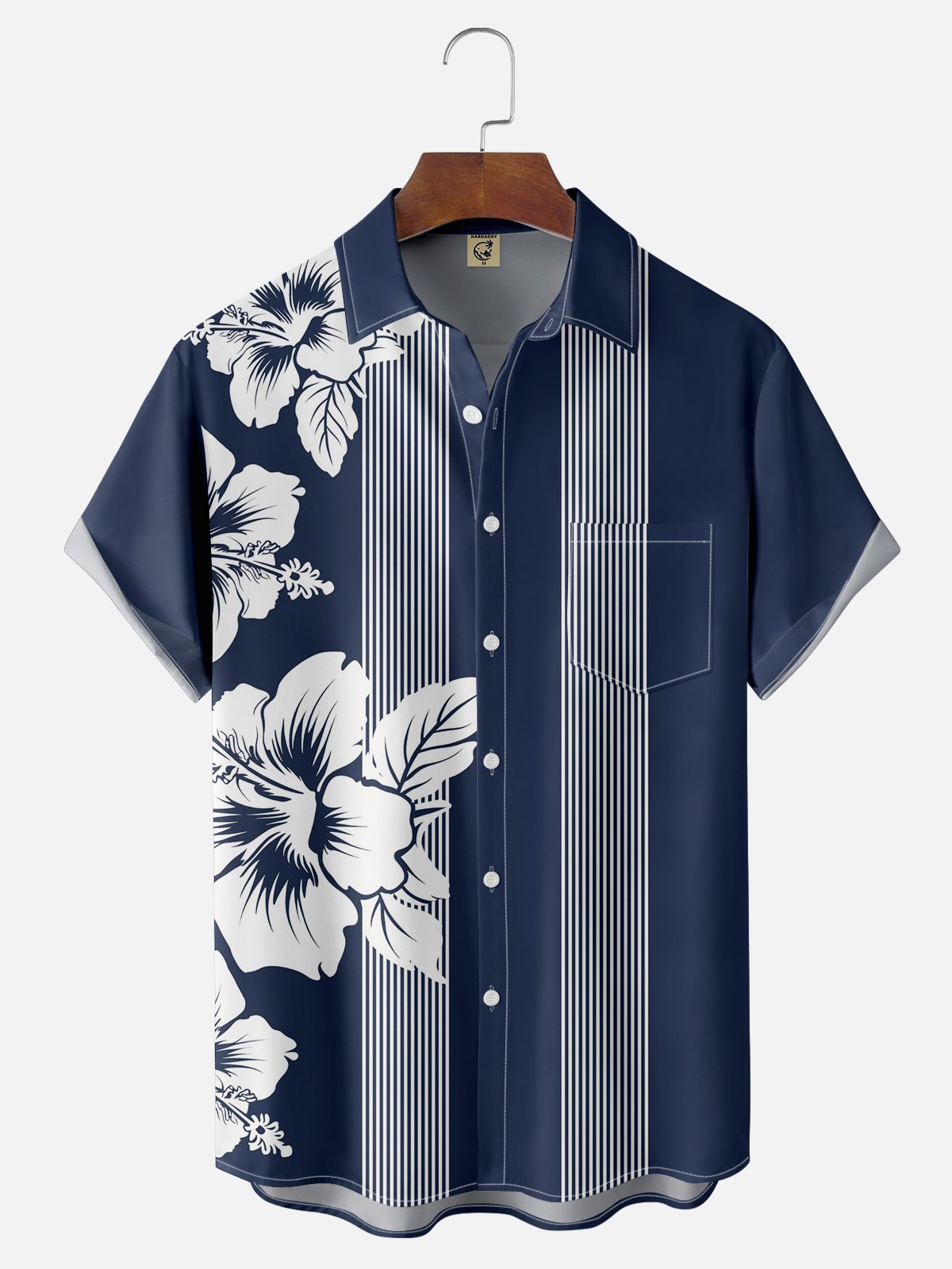 Moisture-wicking Tropical Palm Leaf Chest Pocket Bowling Shirt