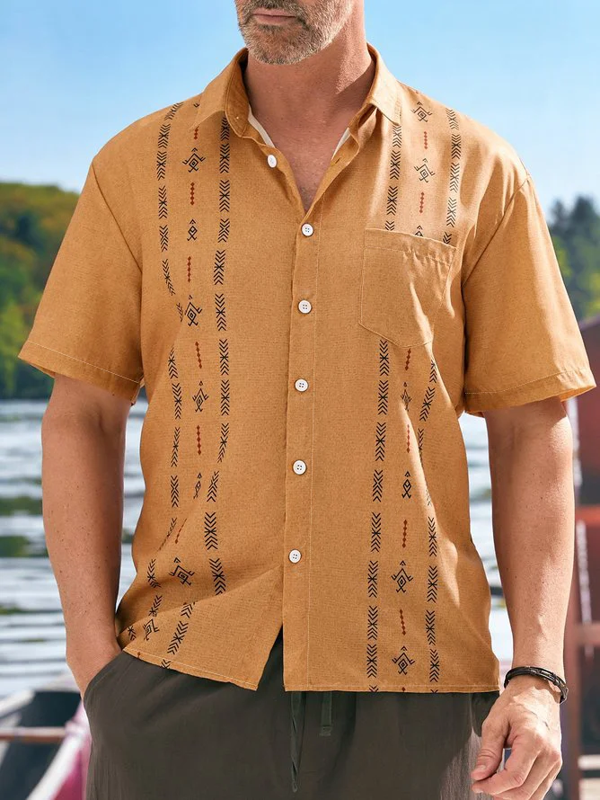 Hardaddy Stripe Chest Pocket Short Sleeve Casual Bowling Shirt