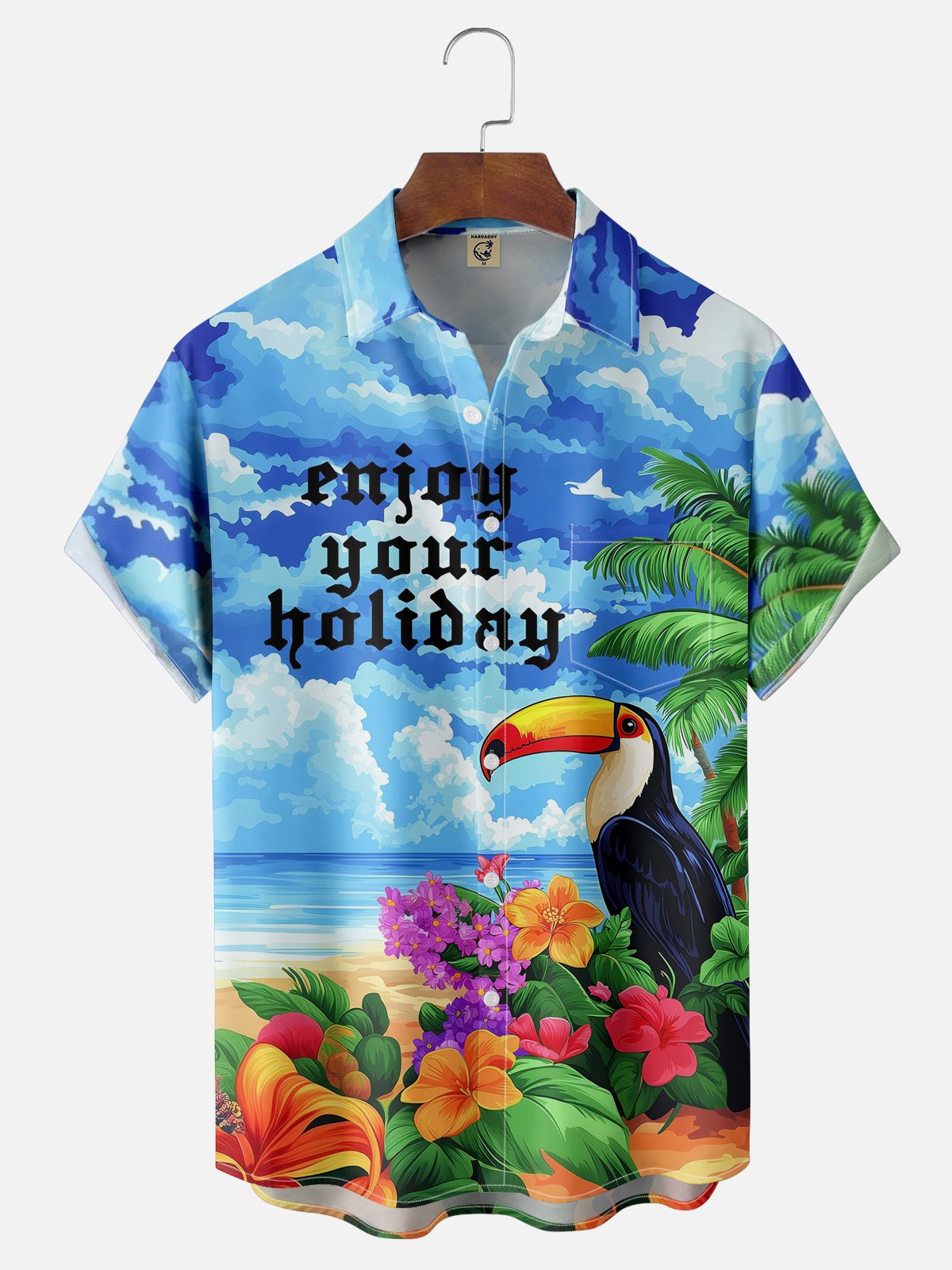 Moisture-wicking Tropical Toucan Parrots Chest Pocket Hawaiian Shirt