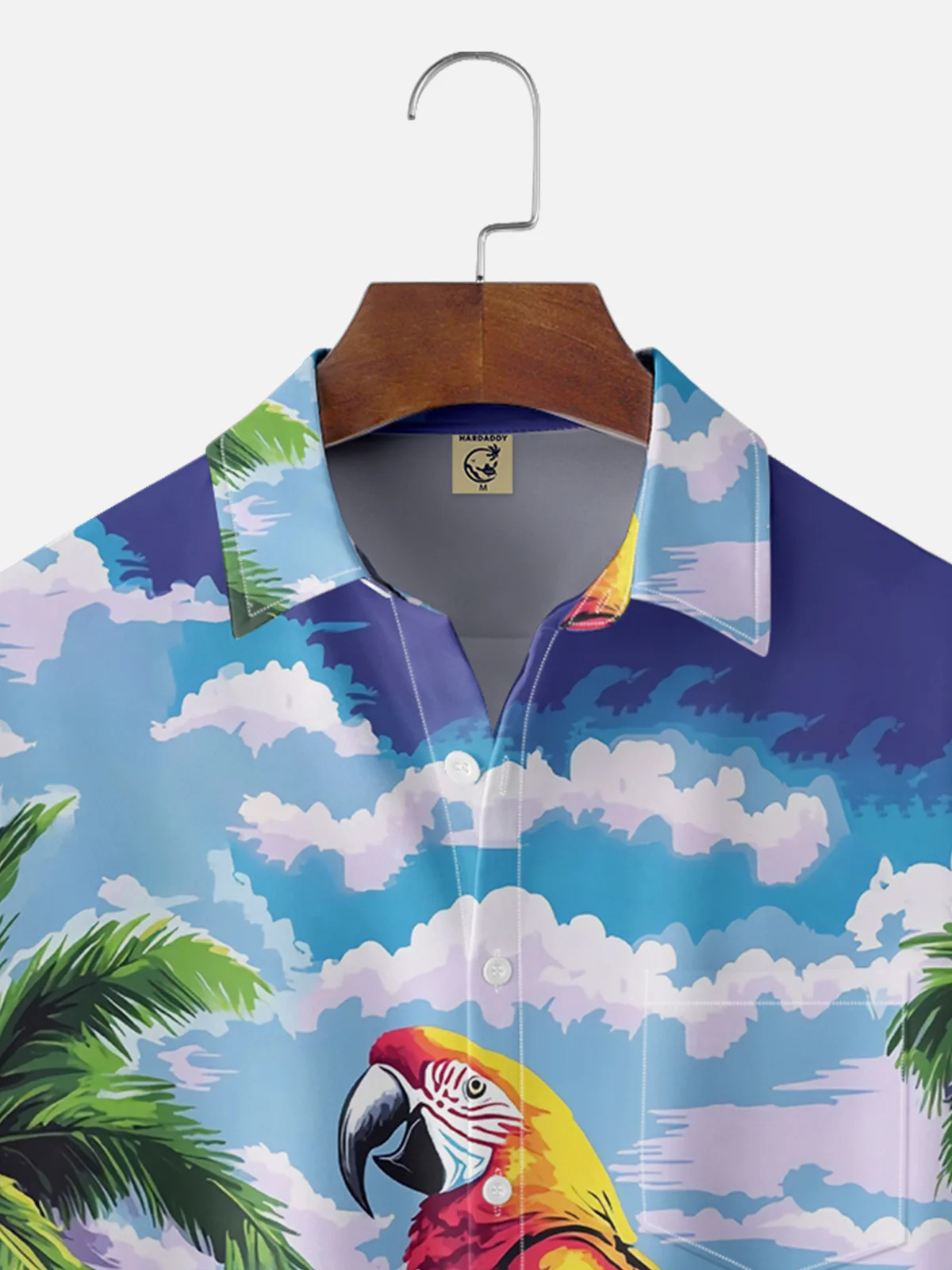 Moisture Wicking Hawaiian Wineglass Parrot Chest Pocket Hawaiian Shirt