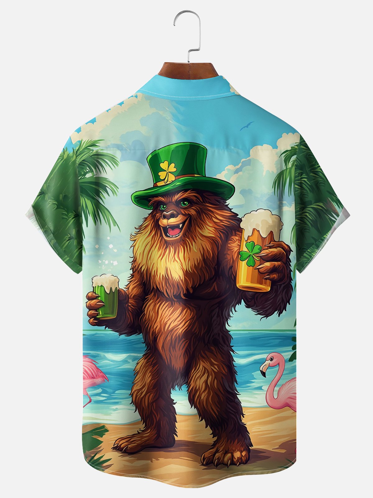 Moisture Wicking St. Patrick's Shamrock Bigfoot Chest Pocket Hawaiian Shirt