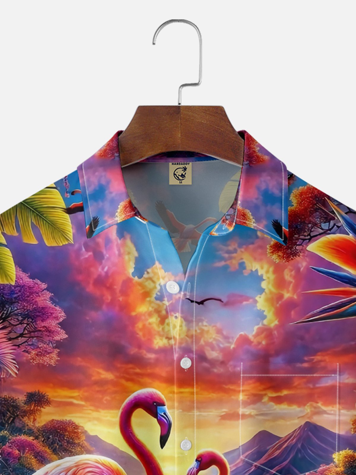 Moisture Wicking Hawaiian Flamingo Chest Pocket Casual Shirt