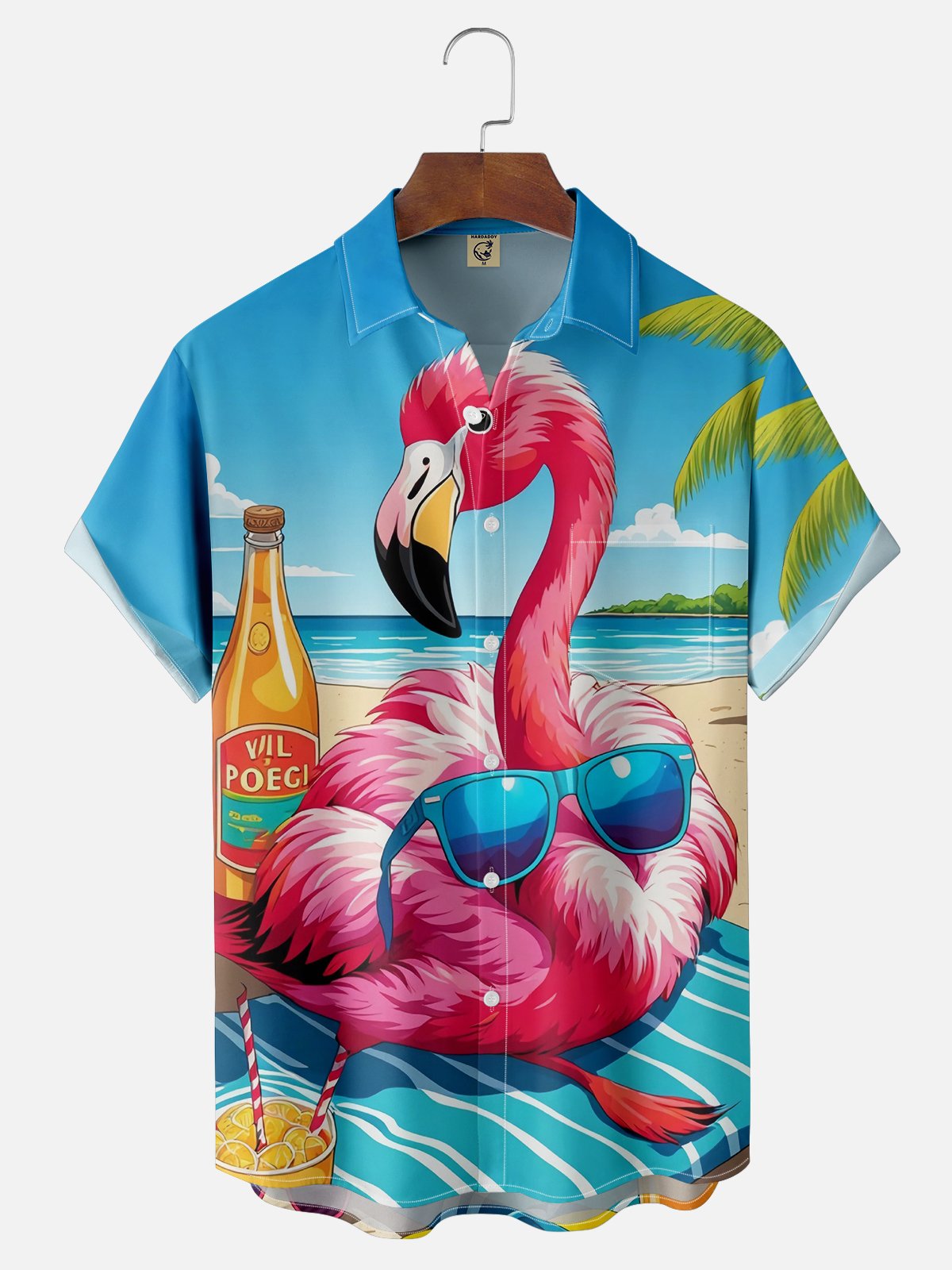 Moisture Wicking Hawaiian Flamingo Chest Pocket Casual Shirt