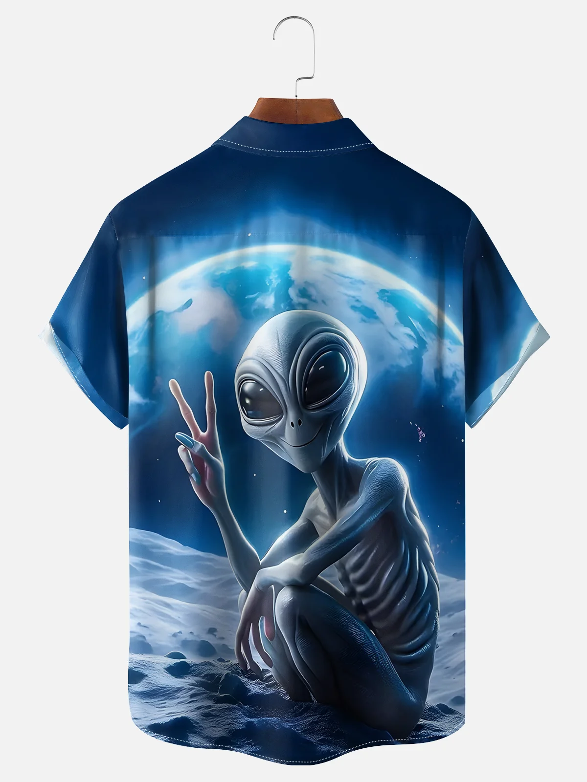 Moisture Wicking UFO Spaceship Alien Chest Pocket Casual Shirt