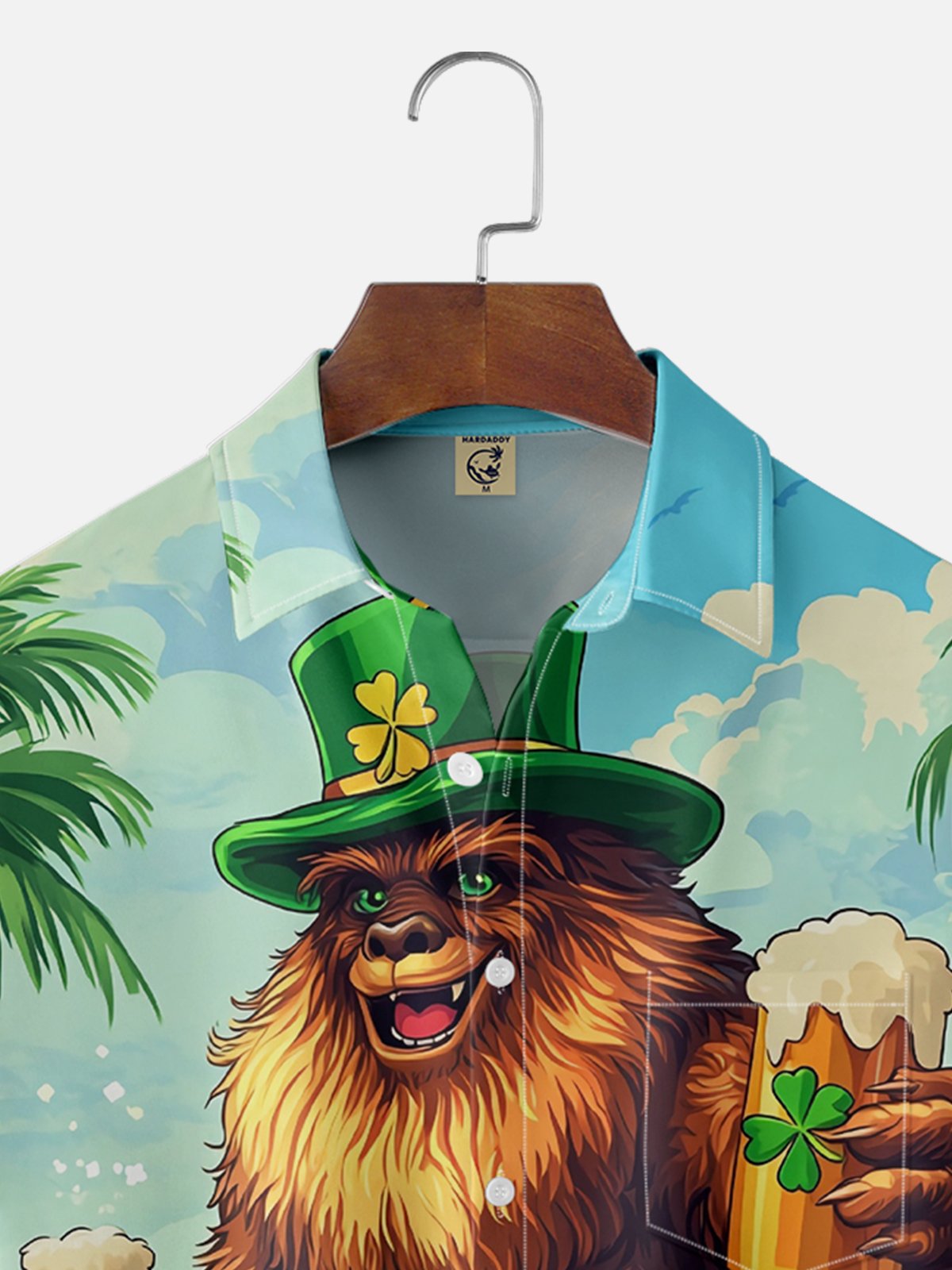 Moisture Wicking St. Patrick's Shamrock Bigfoot Chest Pocket Hawaiian Shirt