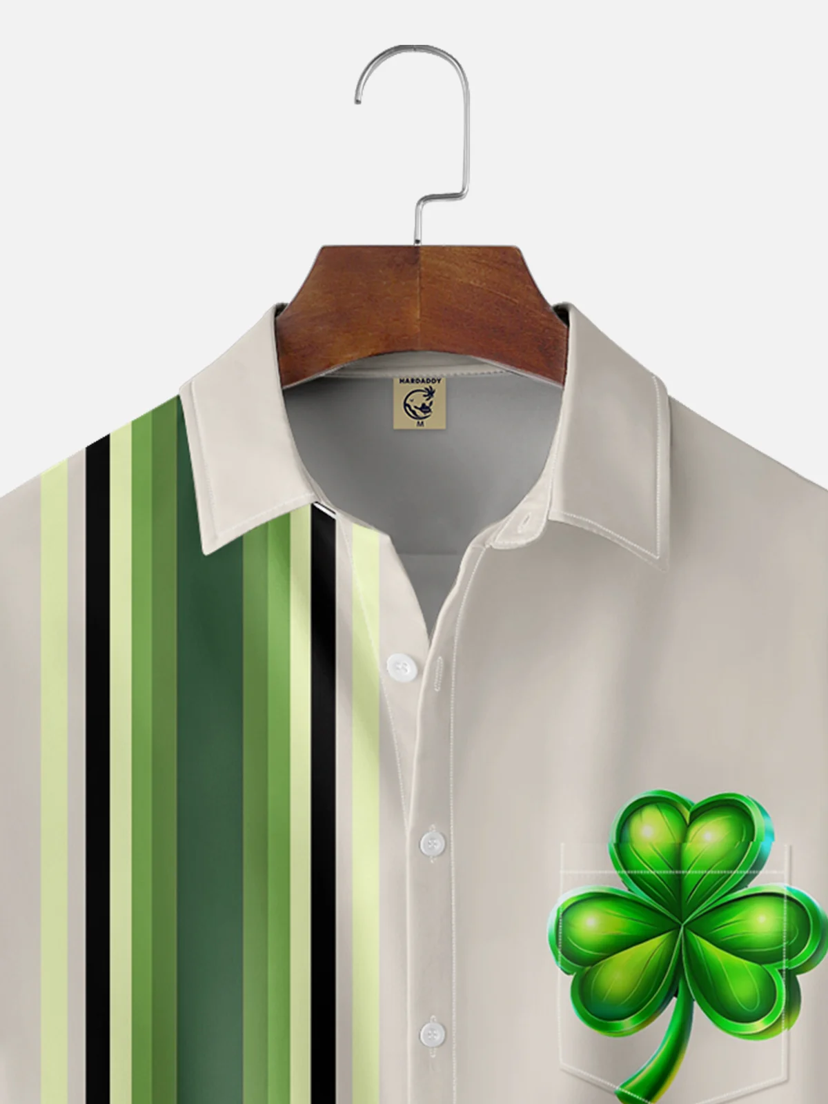 Moisture-wicking St Patricks Day Shamrock Chest Pocket Bowling Shirt