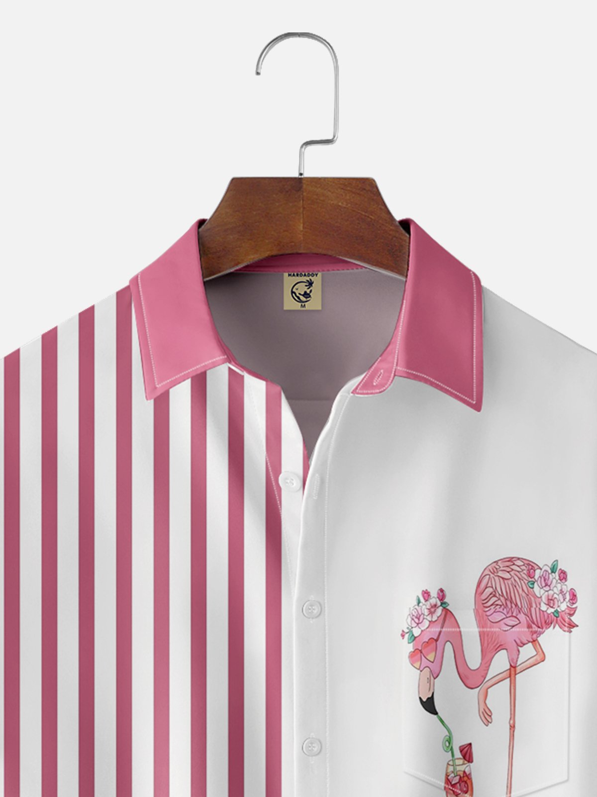 Moisture-wicking Cocktail Flamingo Chest Pocket Hawaiian Shirt