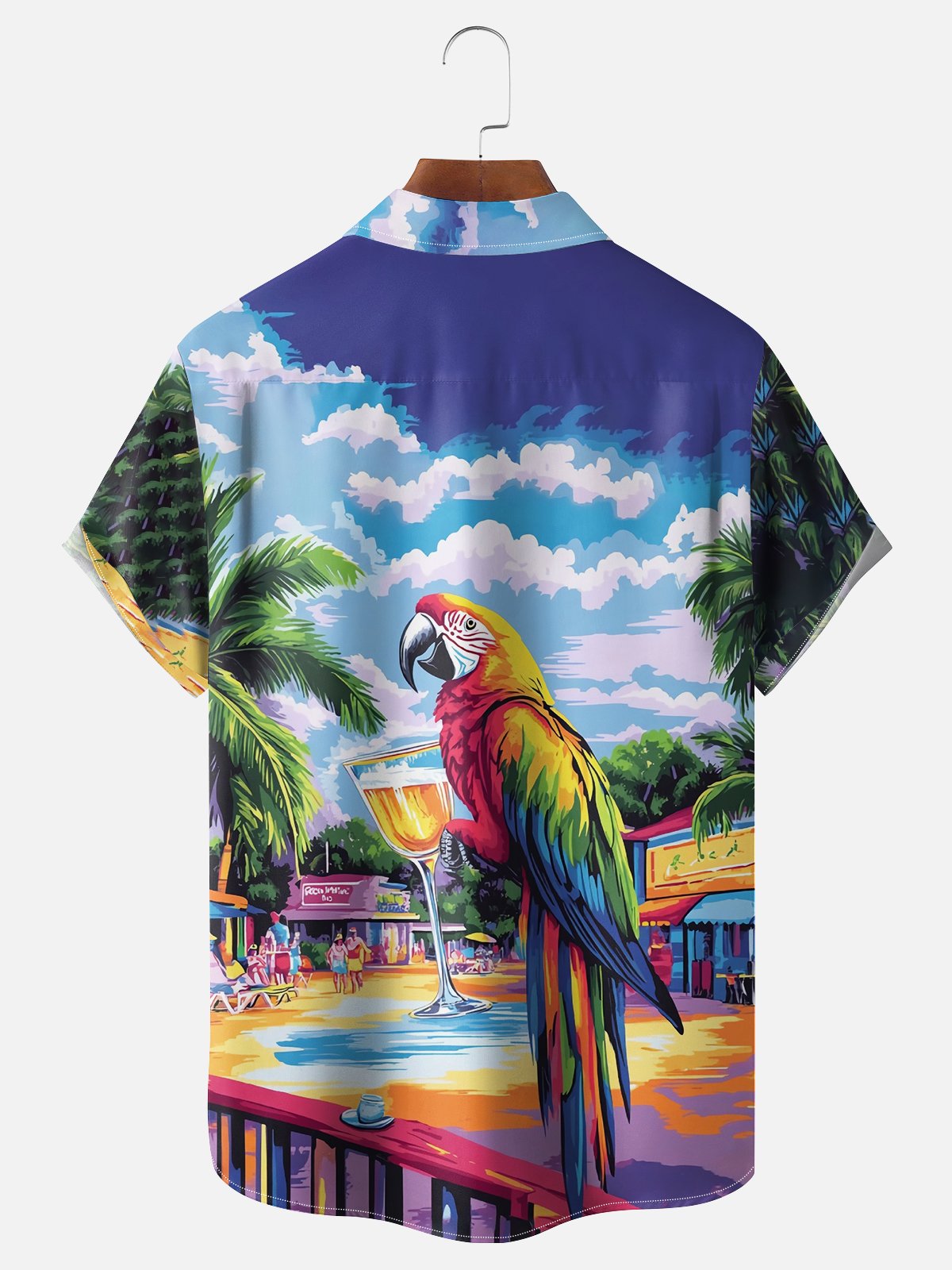 Moisture Wicking Hawaiian Wineglass Parrot Chest Pocket Hawaiian Shirt