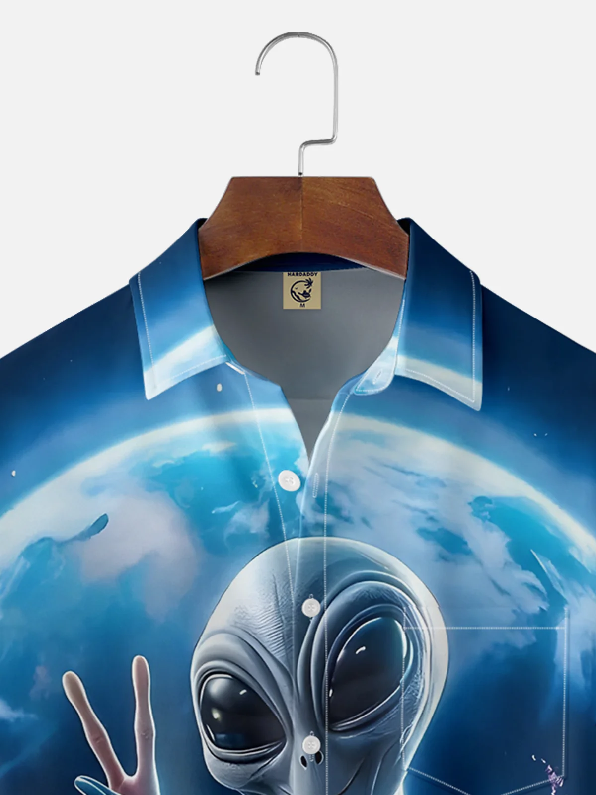 Moisture Wicking UFO Spaceship Alien Chest Pocket Casual Shirt