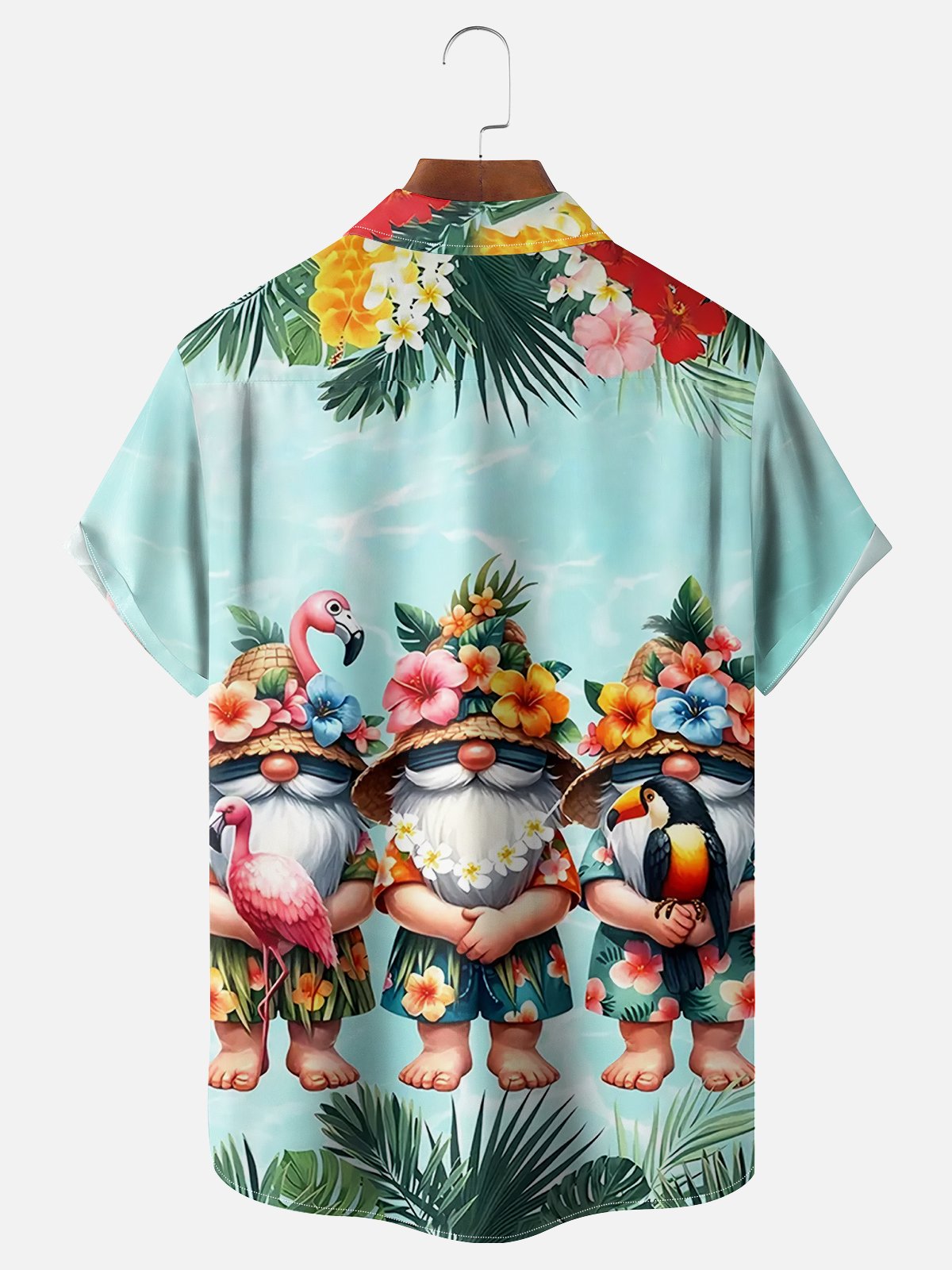 Moisture Wicking Tropical Floral Gnome Chest Pocket Casual Shirt