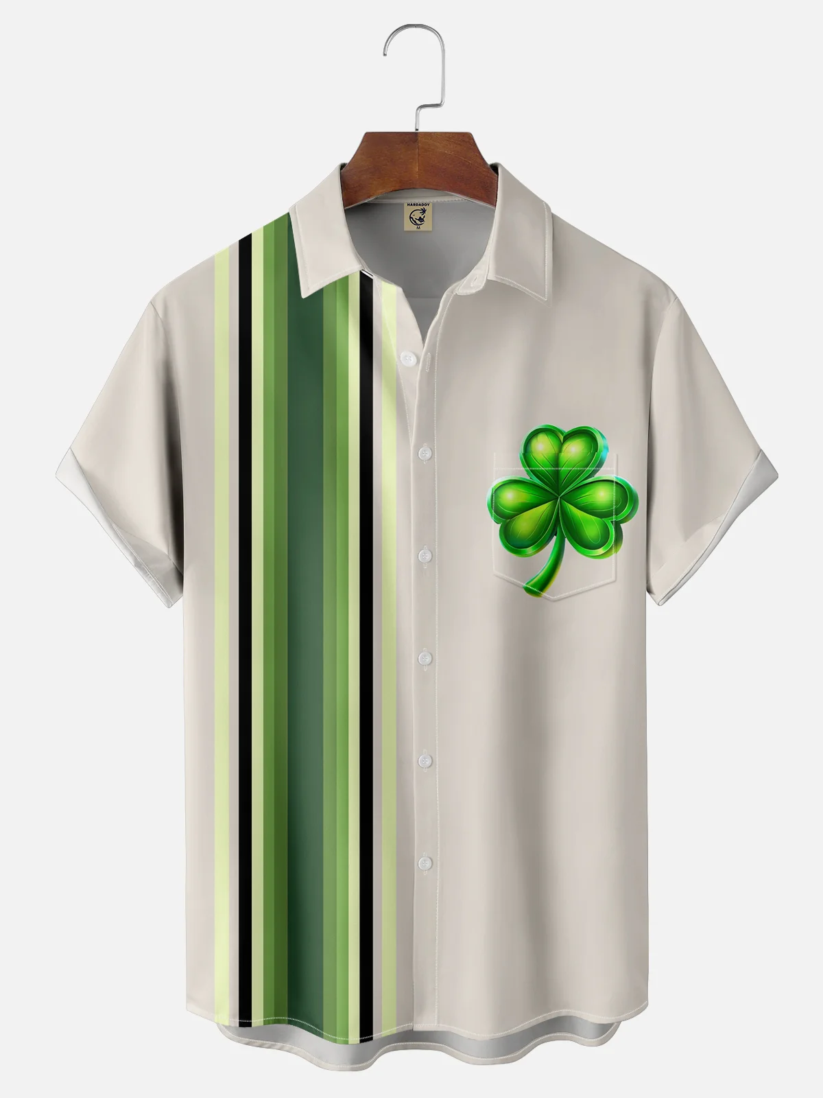 Moisture-wicking St Patricks Day Shamrock Chest Pocket Bowling Shirt