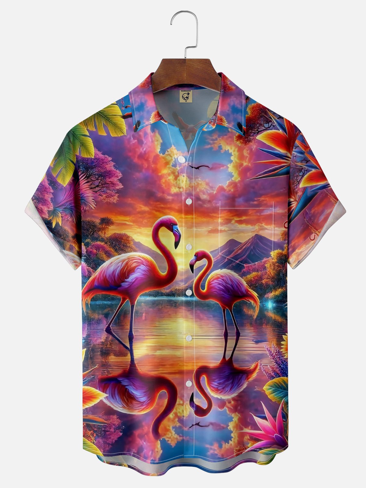 Moisture Wicking Hawaiian Flamingo Chest Pocket Casual Shirt