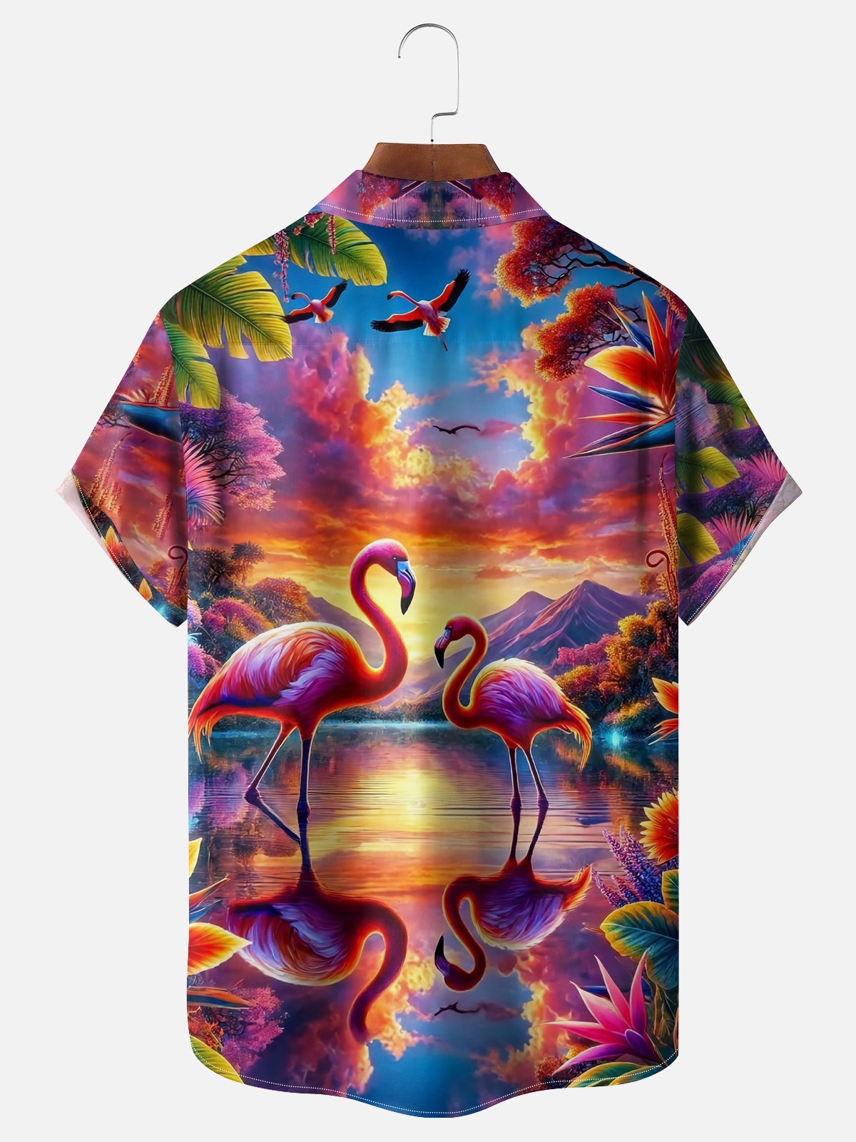 Moisture Wicking Hawaiian Flamingo Chest Pocket Casual Shirt