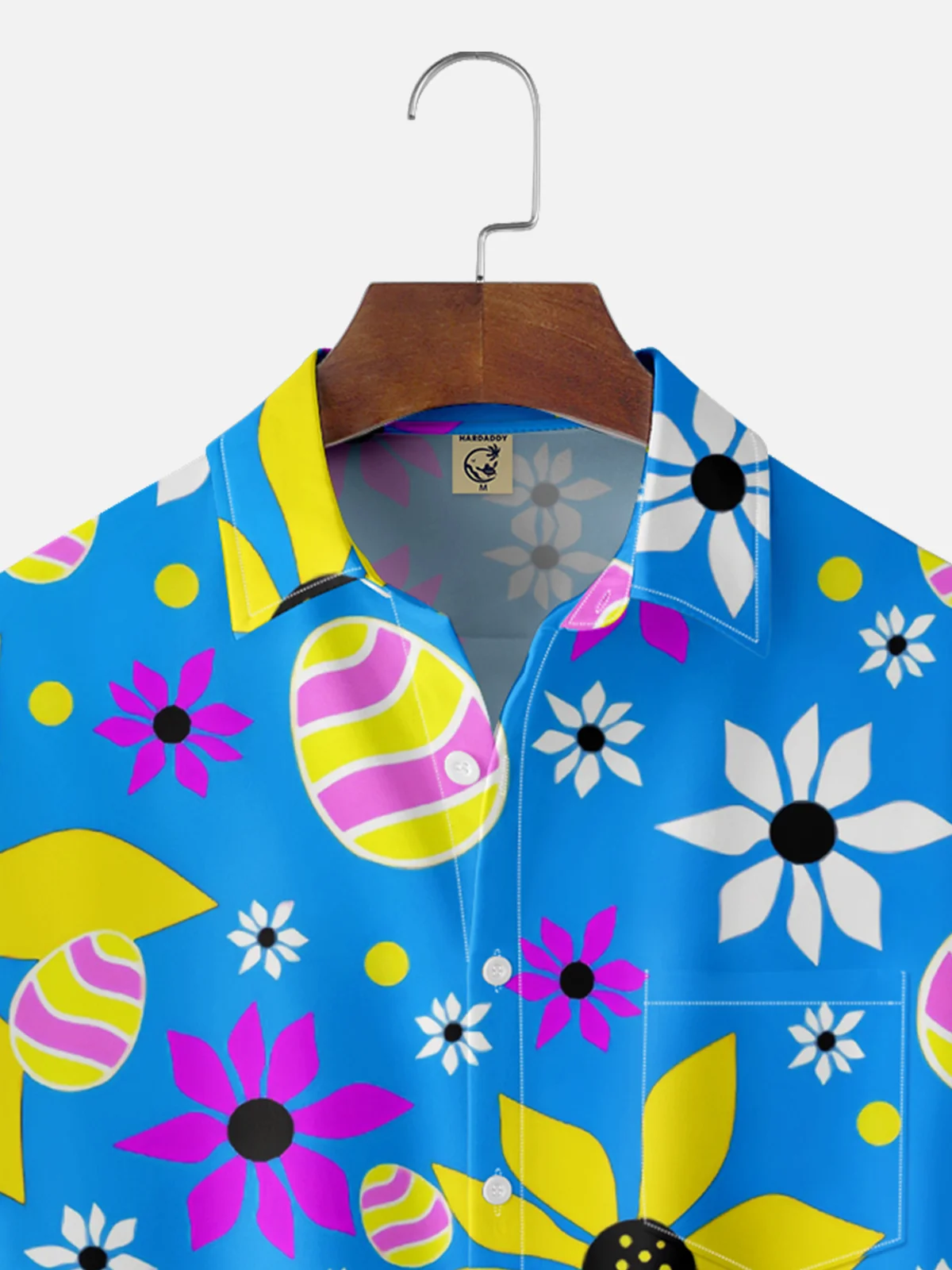 Moisture Wicking Easter Eggs Floral Chest Pocket Hawaiian Shirt