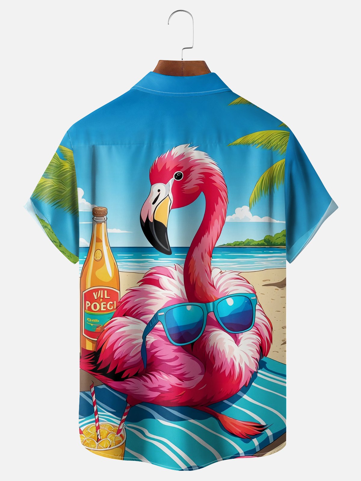 Moisture Wicking Hawaiian Flamingo Chest Pocket Casual Shirt