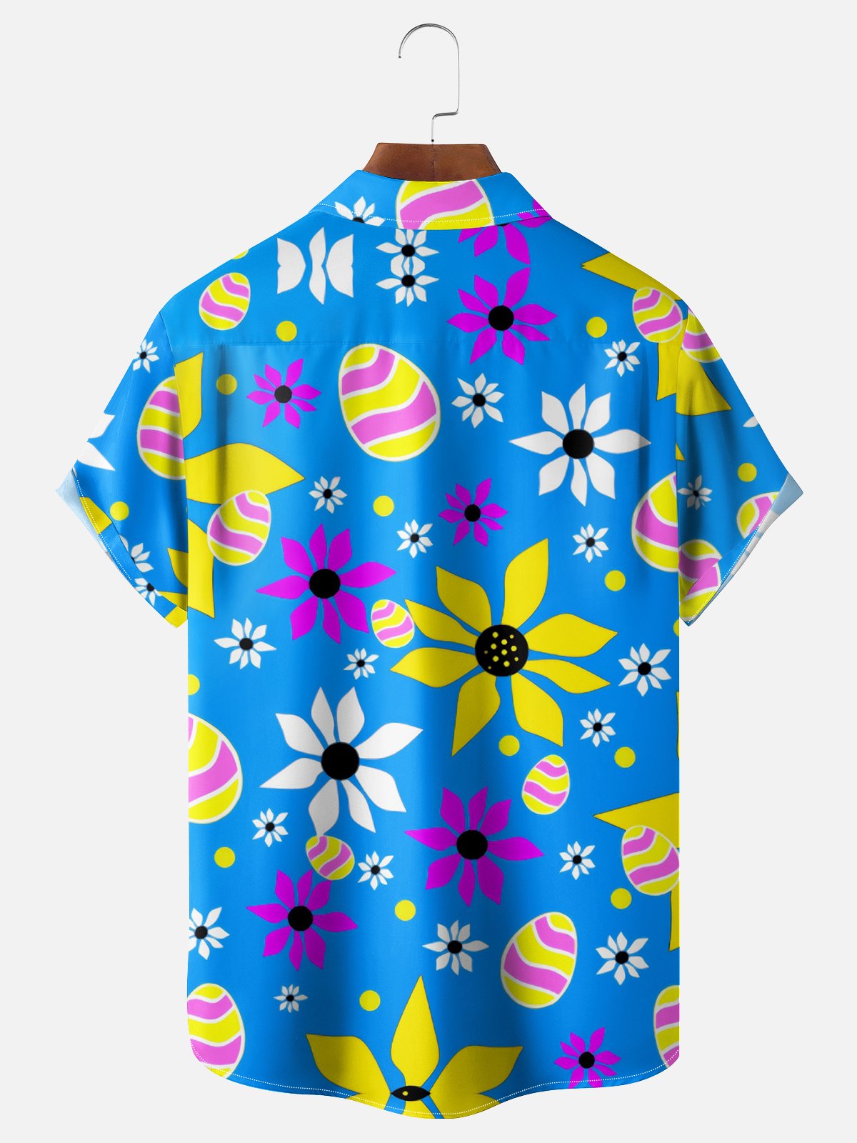 Moisture Wicking Easter Eggs Floral Chest Pocket Hawaiian Shirt