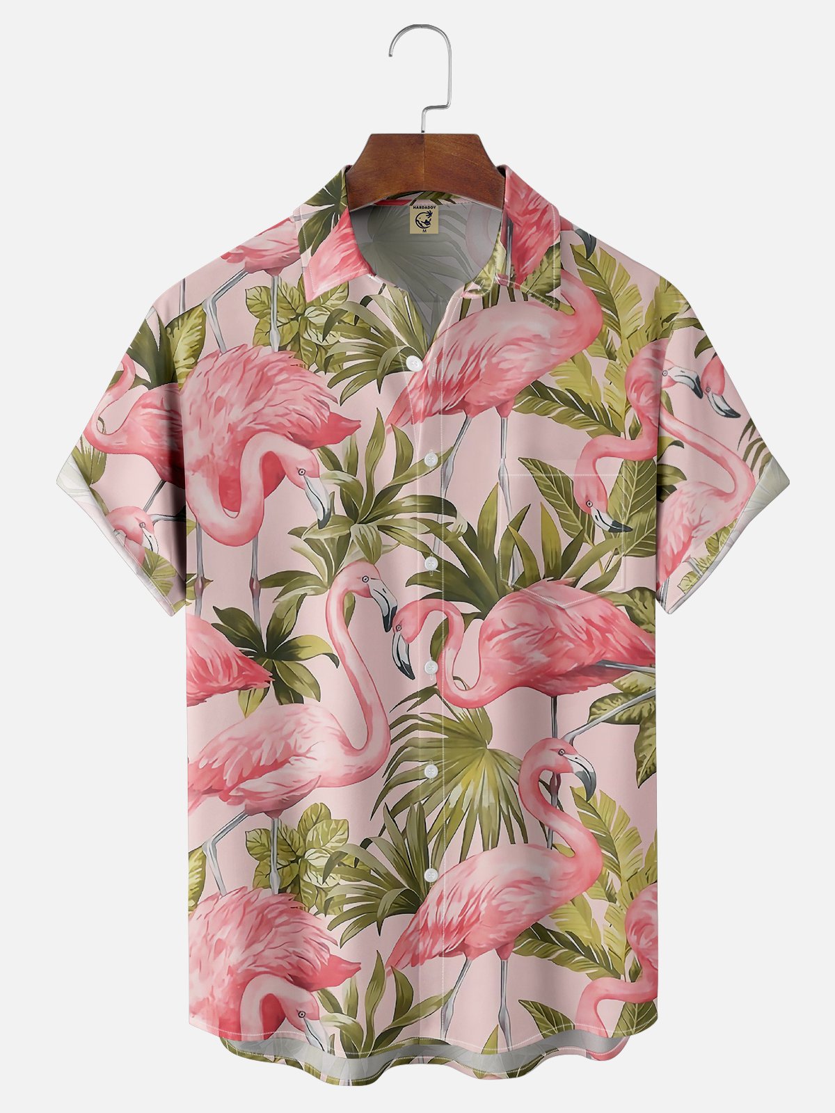 Flamingo Chest Pocket Short Sleeve Hawaiian Shirt