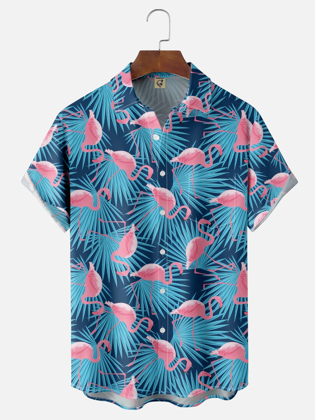 Moisture Wicking Hawaiian Floral Flamingo Chest Pocket hawaiian Shirt