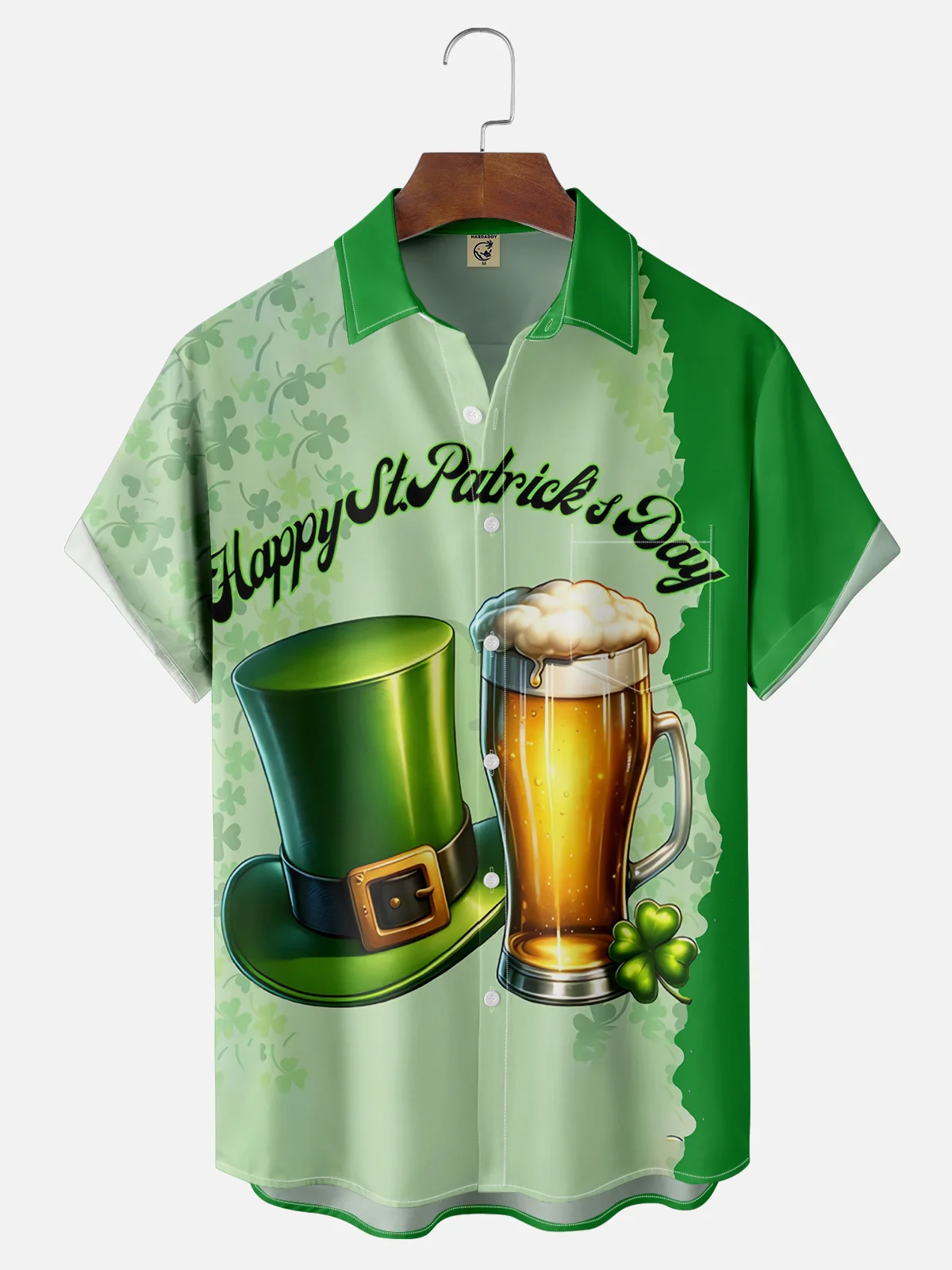 Moisture Wicking St. Patrick's Shamrock Beer Chest Pocket Casual Shirt