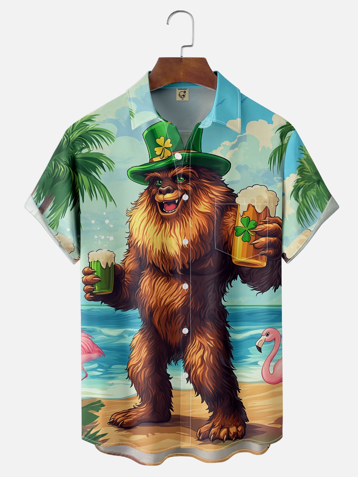 Moisture Wicking St. Patrick's Shamrock Bigfoot Chest Pocket Hawaiian Shirt