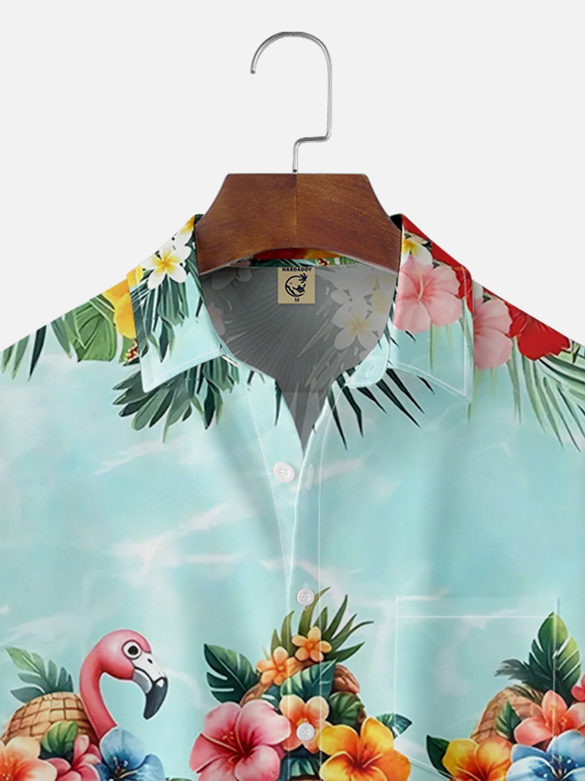 Moisture Wicking Tropical Floral Gnome Chest Pocket Casual Shirt