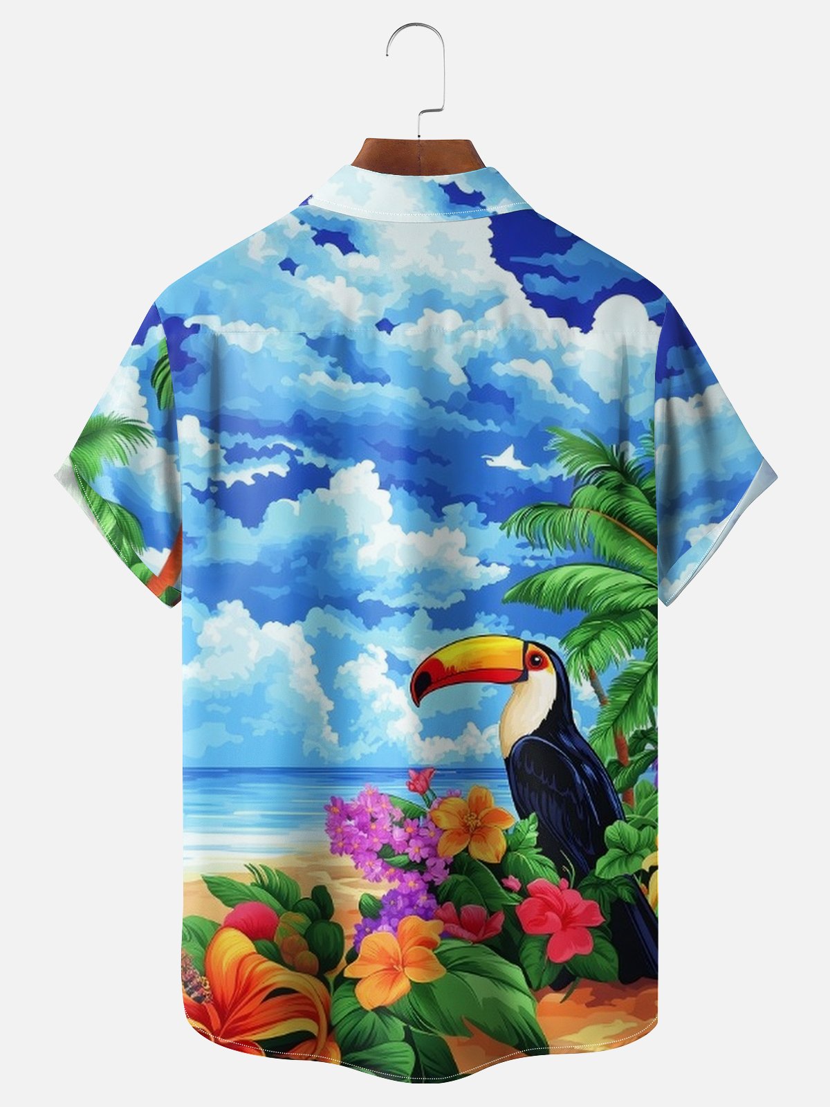 Moisture-wicking Tropical Toucan Parrots Chest Pocket Hawaiian Shirt