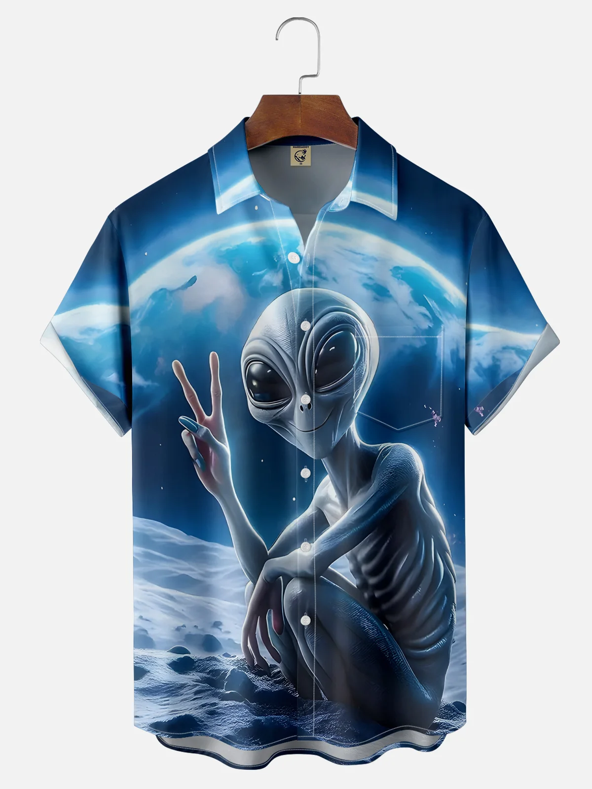 Moisture Wicking UFO Spaceship Alien Chest Pocket Casual Shirt