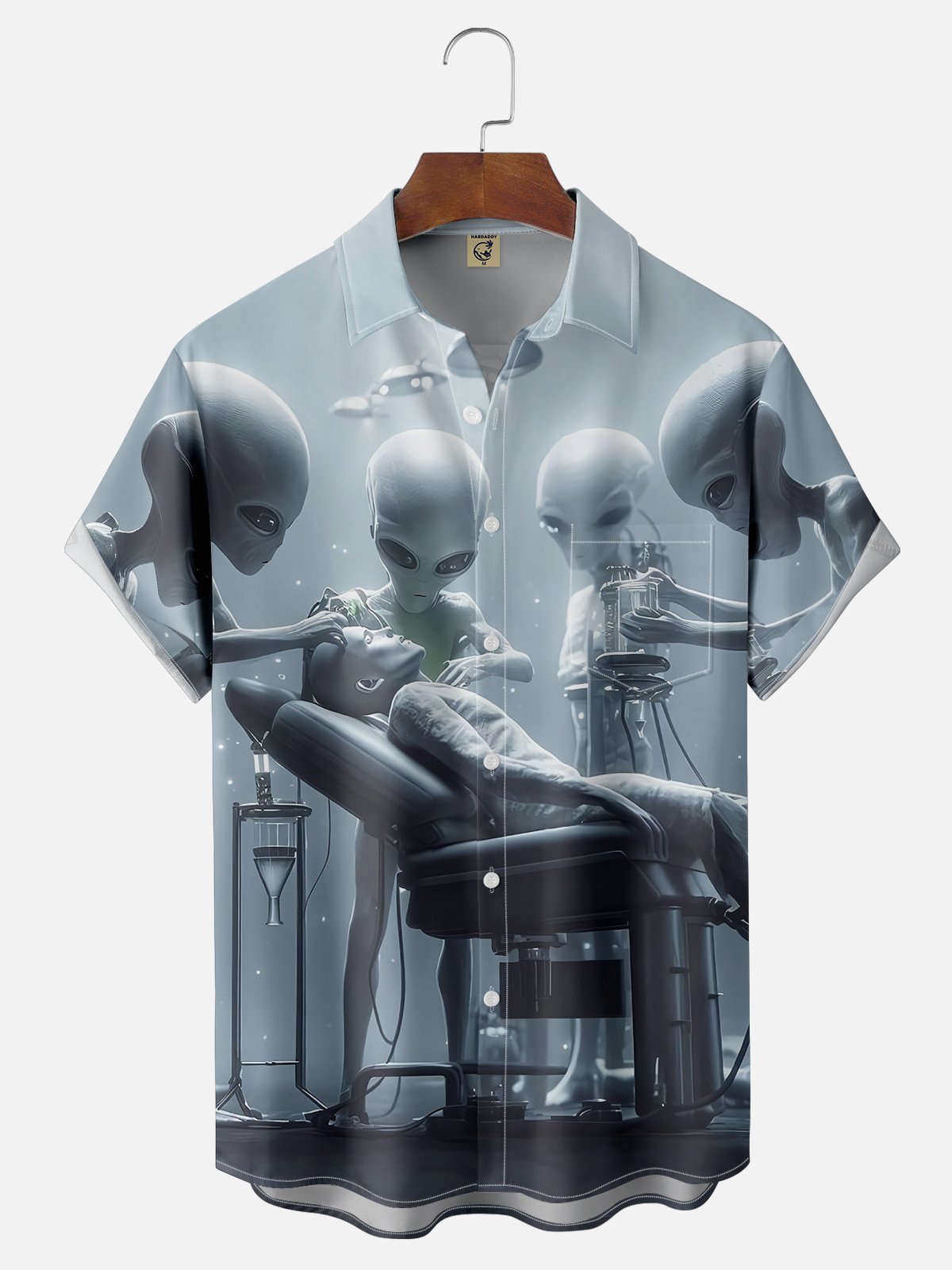 Moisture-wicking Alien Mysterious Surgery Chest Pocket Casual Shirt