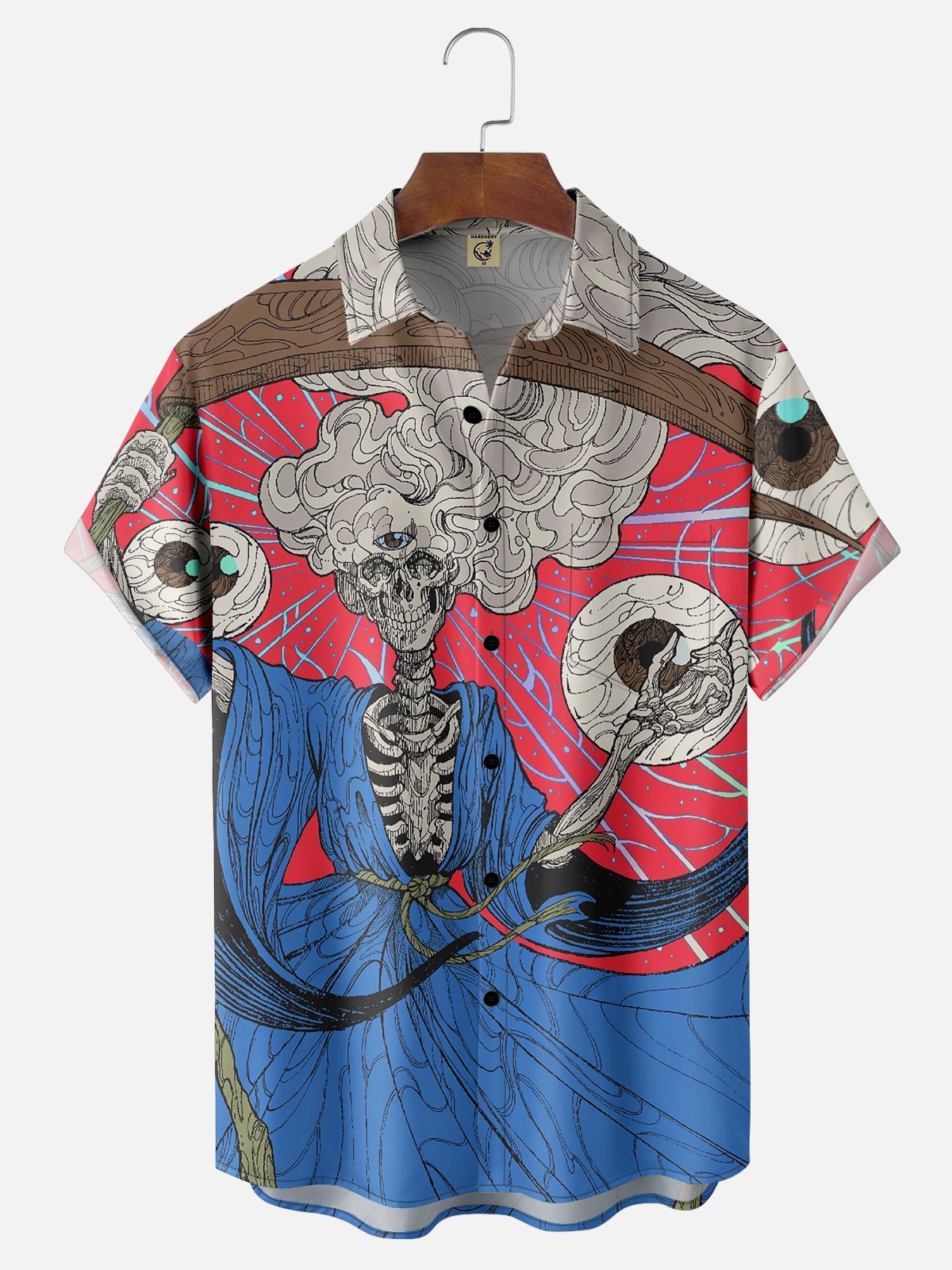 Moisture-wicking Illustration Art Skull Grim Reaper Chest Pocket Casual Shirt