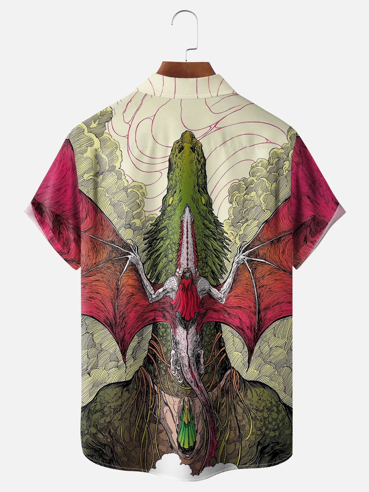 Moisture-wicking Art Illustration Pterosaur Chest Pocket Casual Shirt