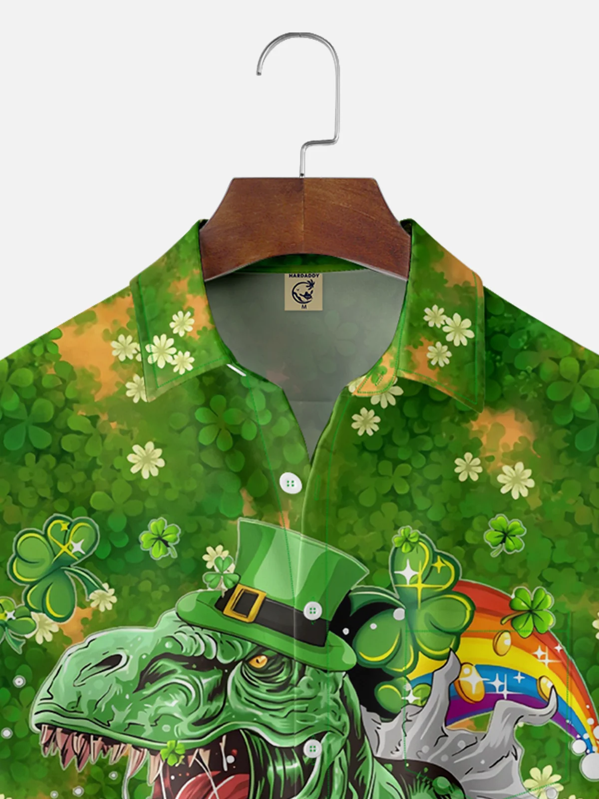 Moisture-wicking St. Patrick's Day Dinosaur Shamrock Chest Pocket Casual Shirt