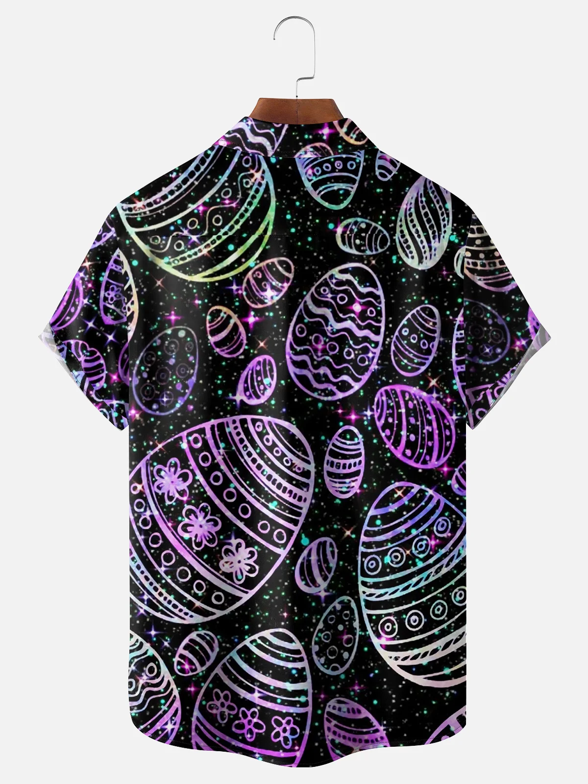 Moisture-wicking Easter Egg Art Black Chest Pocket Casual Shirt