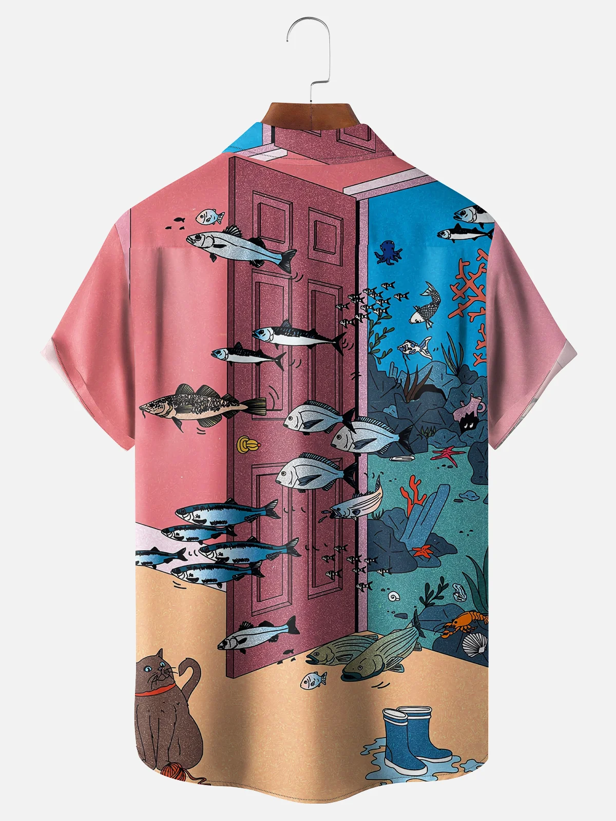 Moisture-wicking Artist Fantasy Sea Life Art Chest Pocket Casual Shirt