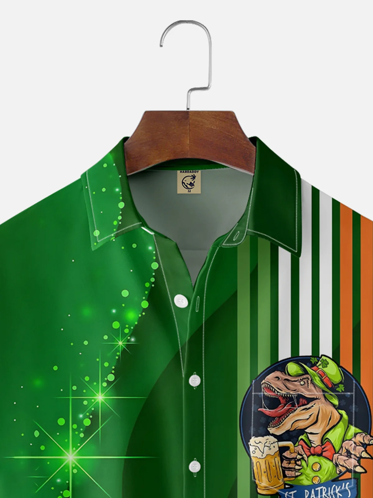 Moisture-wicking St. Patrick's Day Dino Beer Irish Green Chest Pocket Bowling Shirt