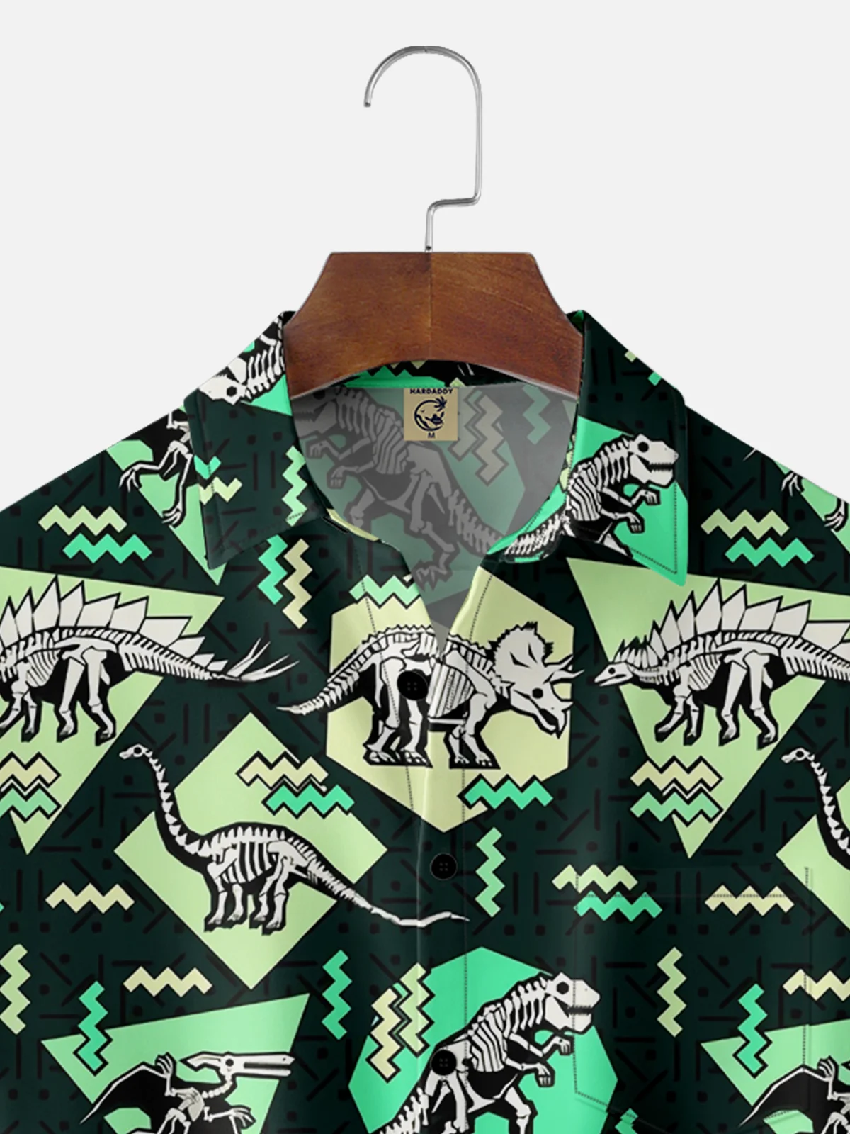 Moisture-wicking Dinosaur Fossil Geometric Pattern Chest Pocket Casual Shirt