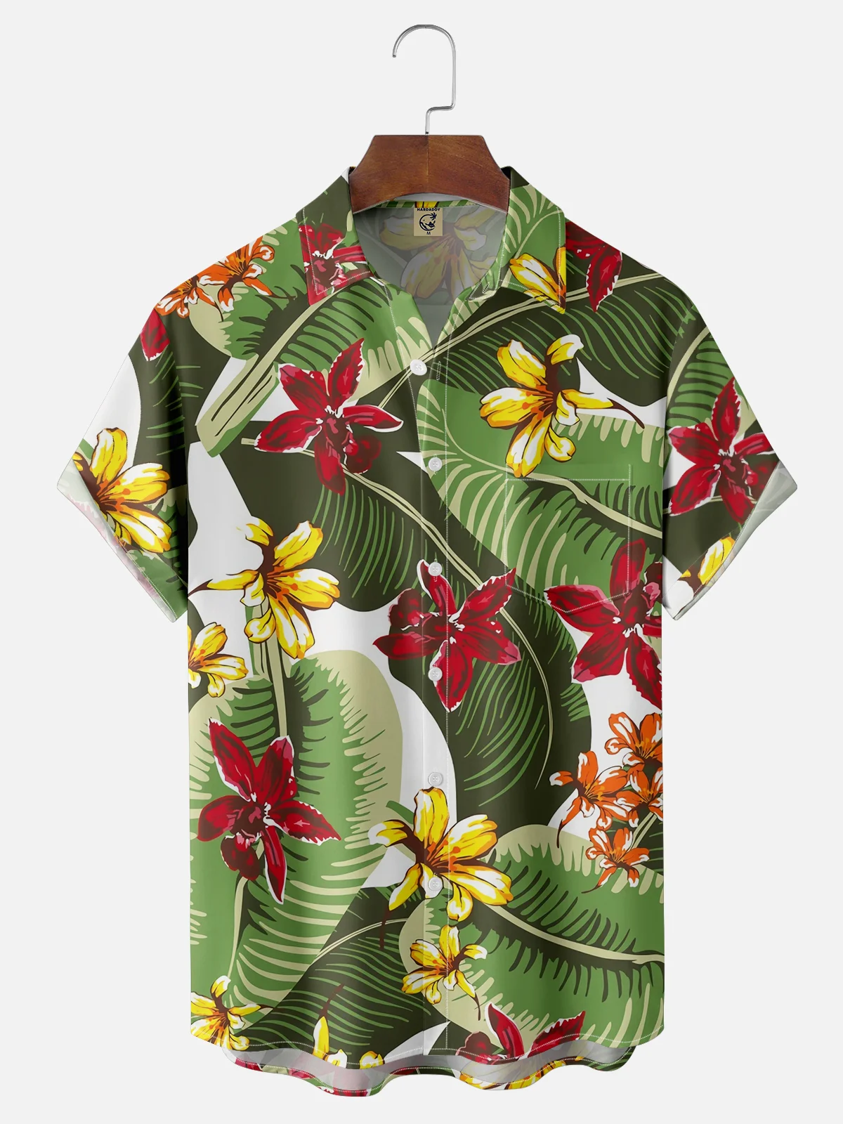 Moisture-wicking Palm Tree Floral Chest Pocket Hawaiian Shirt