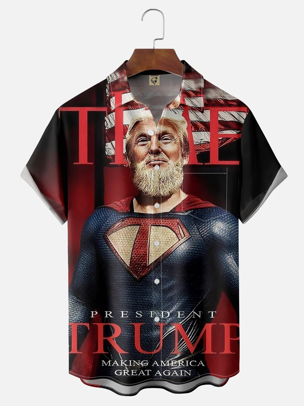 Moisture-wicking President's Day Trump Superman Warrior Art Chest Pocket Casual Shirt