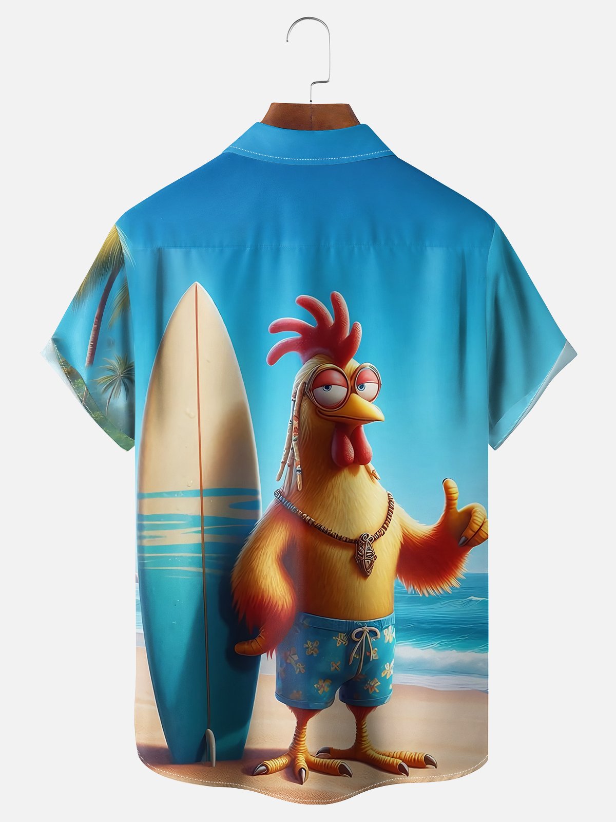 Moisture-wicking Strong Rooster Beach Surf Chest Pocket Hawaiian Shirt