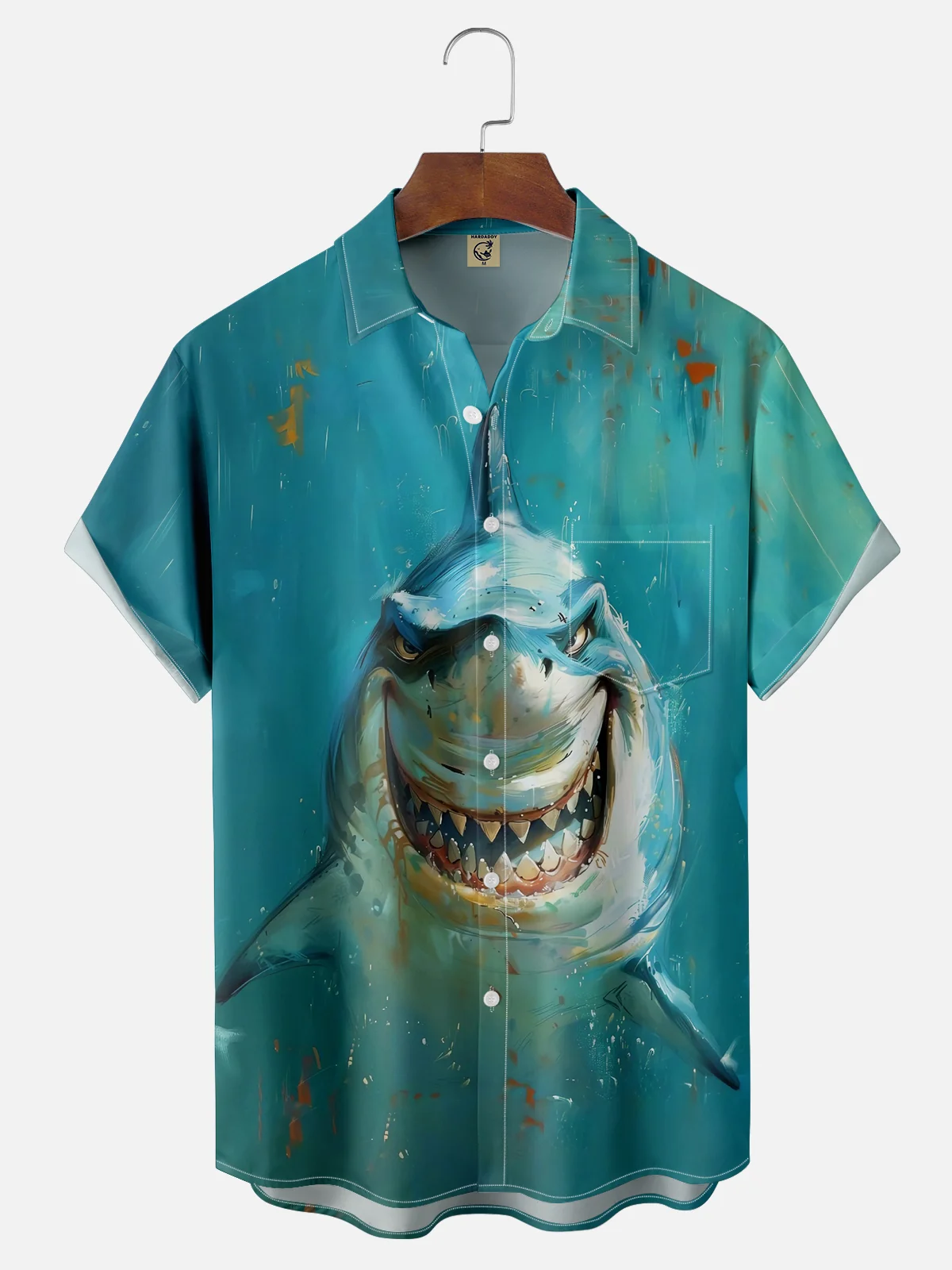 Moisture-wicking Marine Shark Chest Pocket Hawaiian Shirt