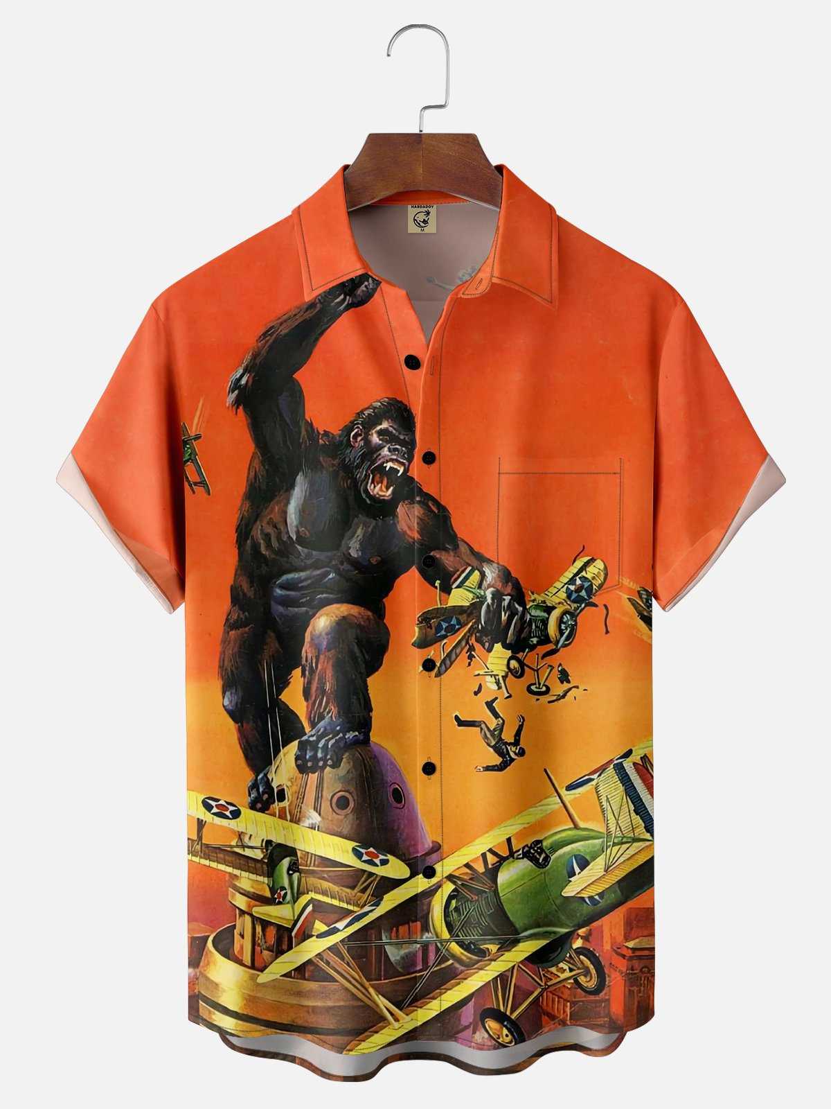 Moisture-wicking King Kong Biplane Chest Pocket Hawaiian Shirt