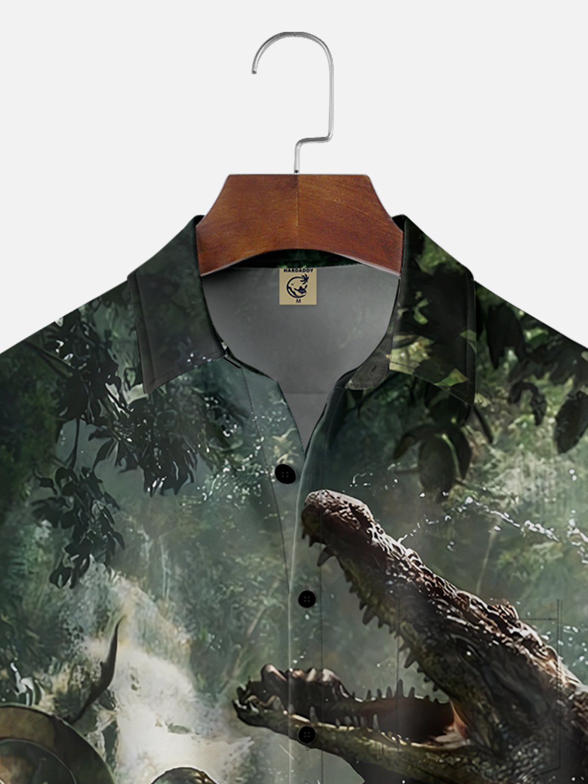 Moisture-wicking Robot vs. Crocodile Chest Pocket Hawaiian Shirt