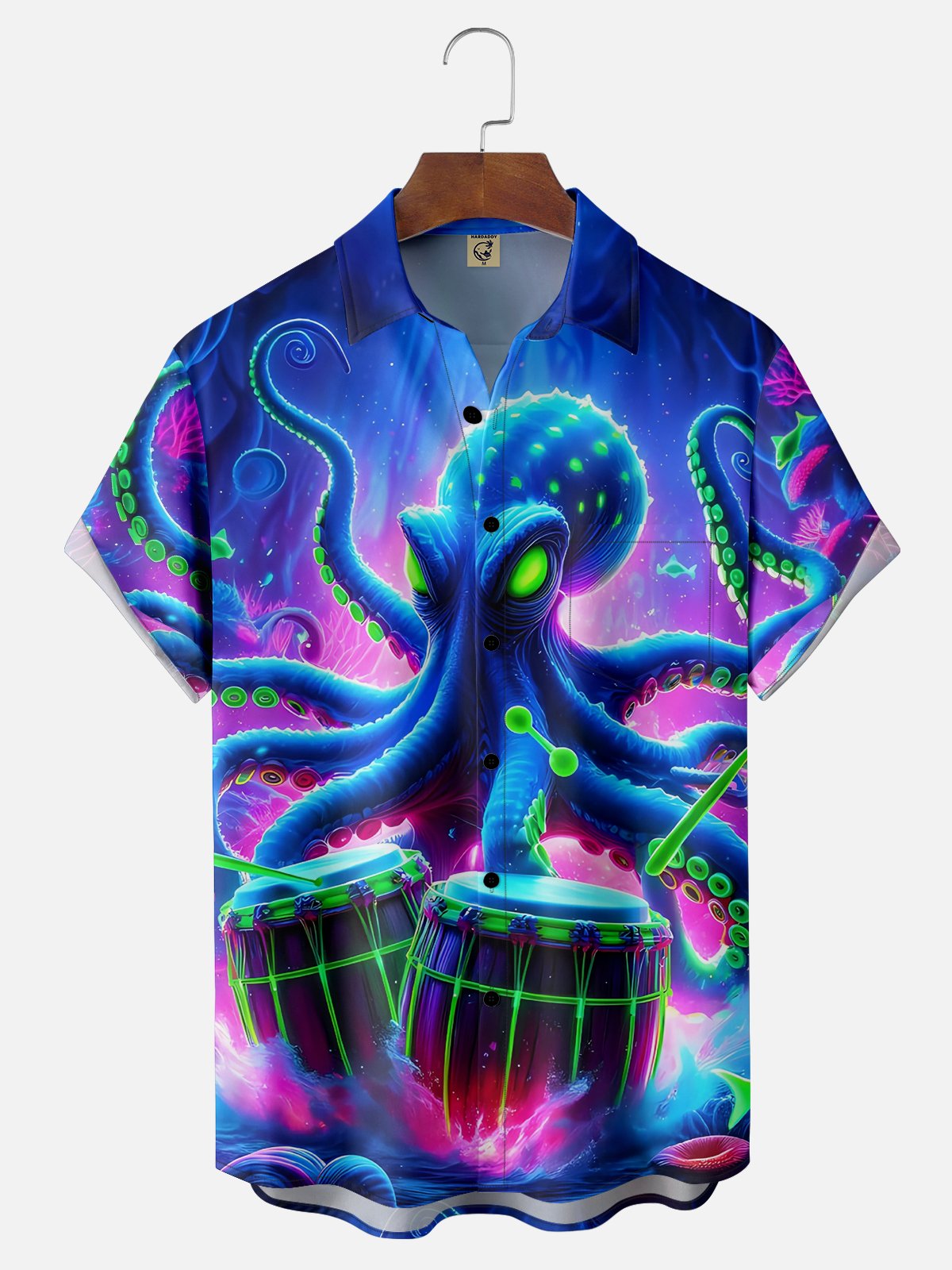 Moisture-wicking Marine Life Octopus Music Chest Pocket Hawaiian Shirt