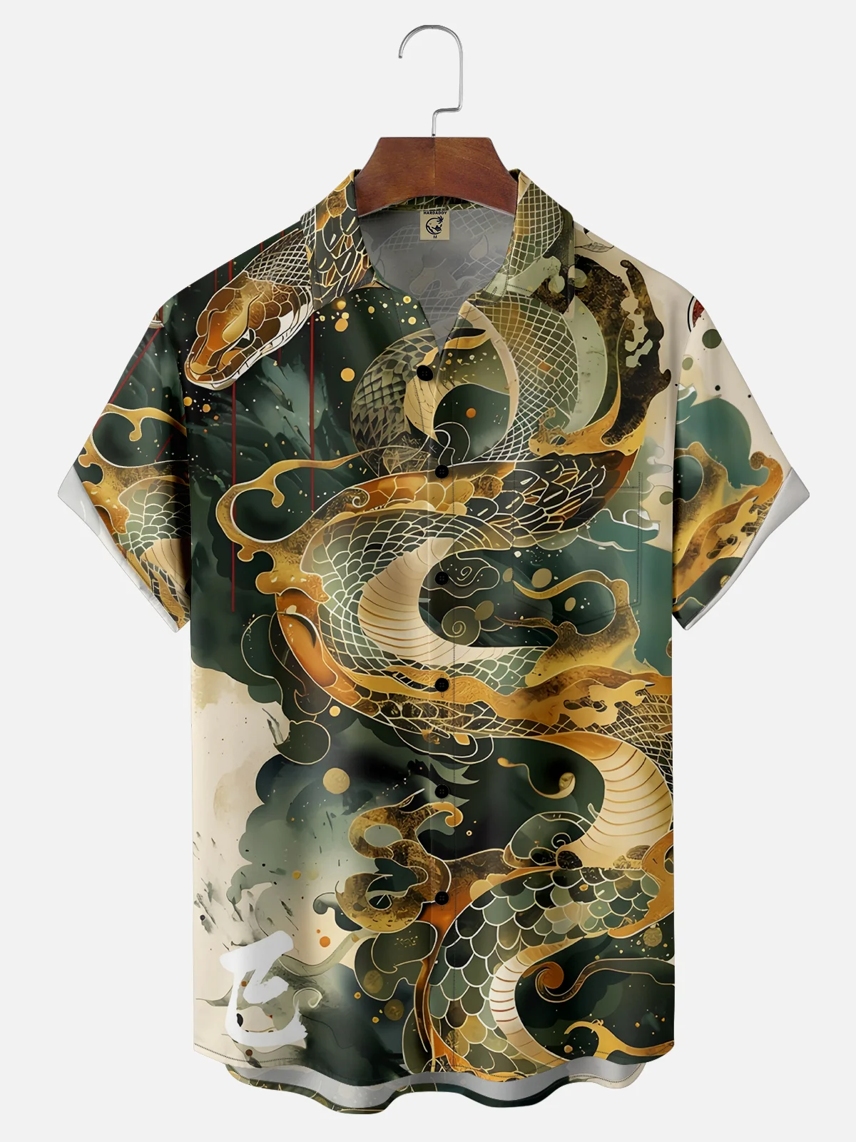 Moisture-wicking Snake Ukiyoe Animal Chest Pocket Casual Shirt