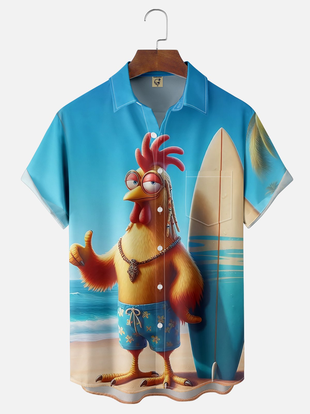 Moisture-wicking Strong Rooster Beach Surf Chest Pocket Hawaiian Shirt