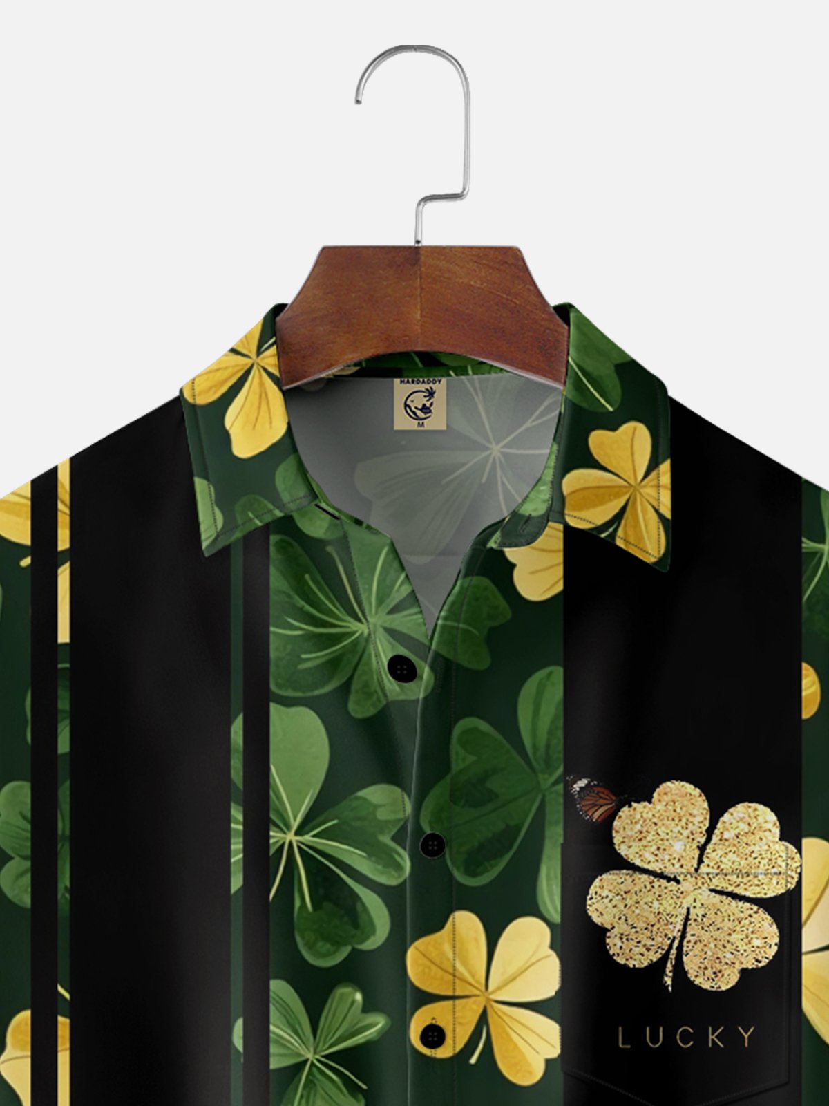 Moisture-wicking Lucky Gold Clover Chest Pocket Bowling Shirt