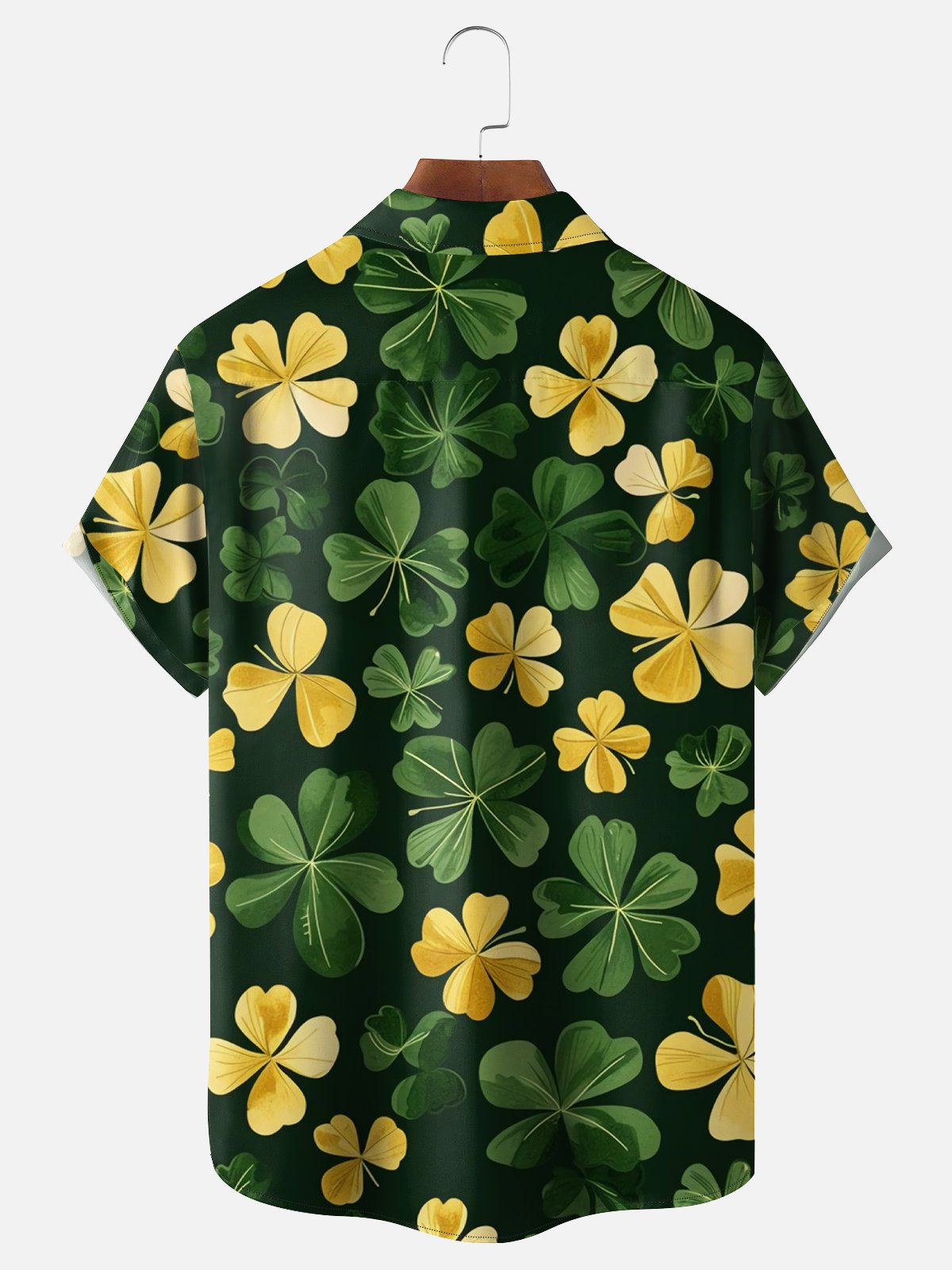 Moisture-wicking Lucky Gold Clover Chest Pocket Bowling Shirt