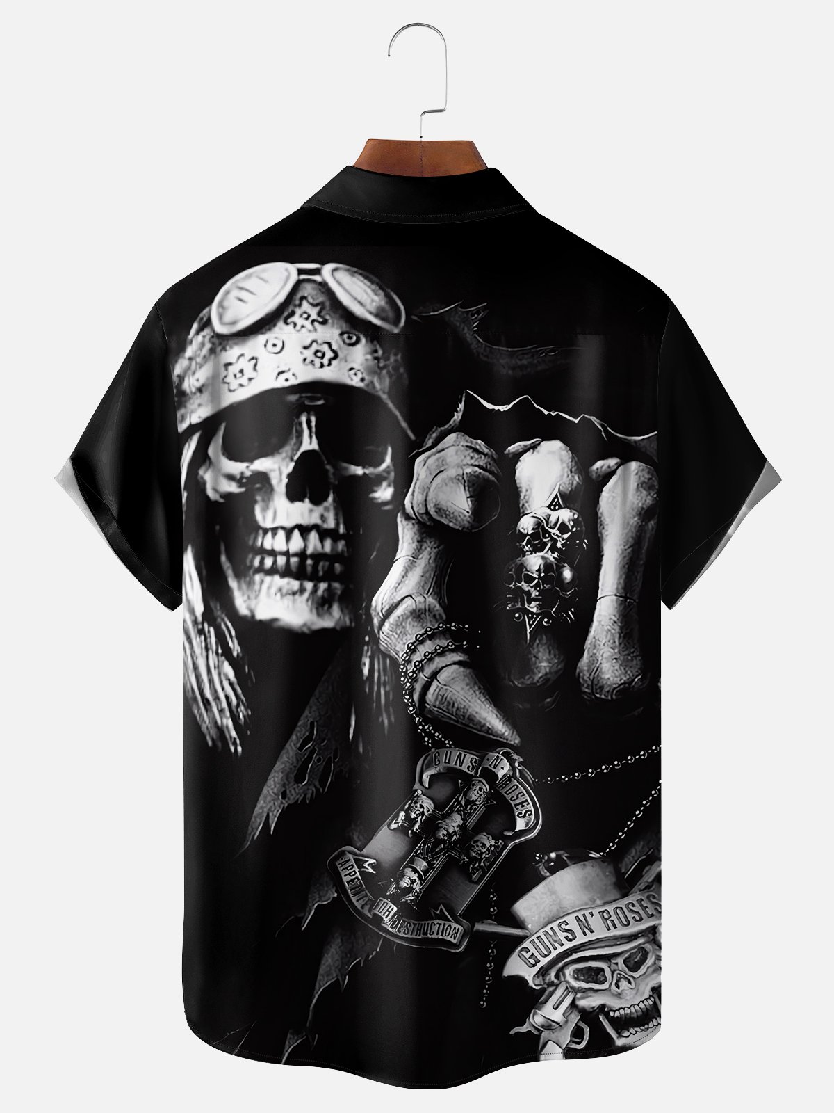 Moisture-wicking Skull Rock Art Music Illustration Chest Pocket Casual Shirt