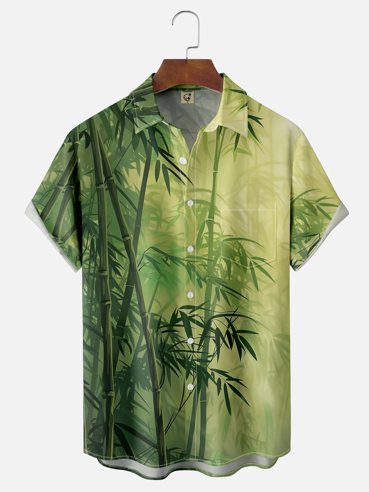 Moisture-wicking Bamboo Forest Leaves Chest Pocket Hawaiian Shirt