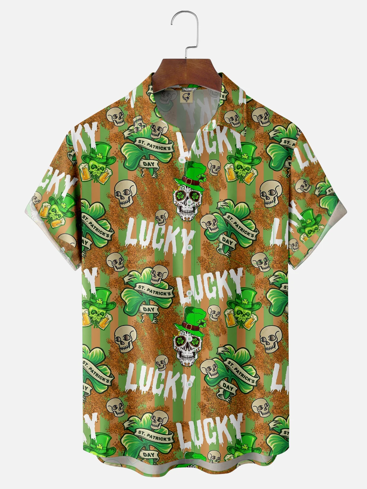 Moisture-wicking St. Patrick's Day Shamrock Beer Skull Chest Pocket Casual Shirt